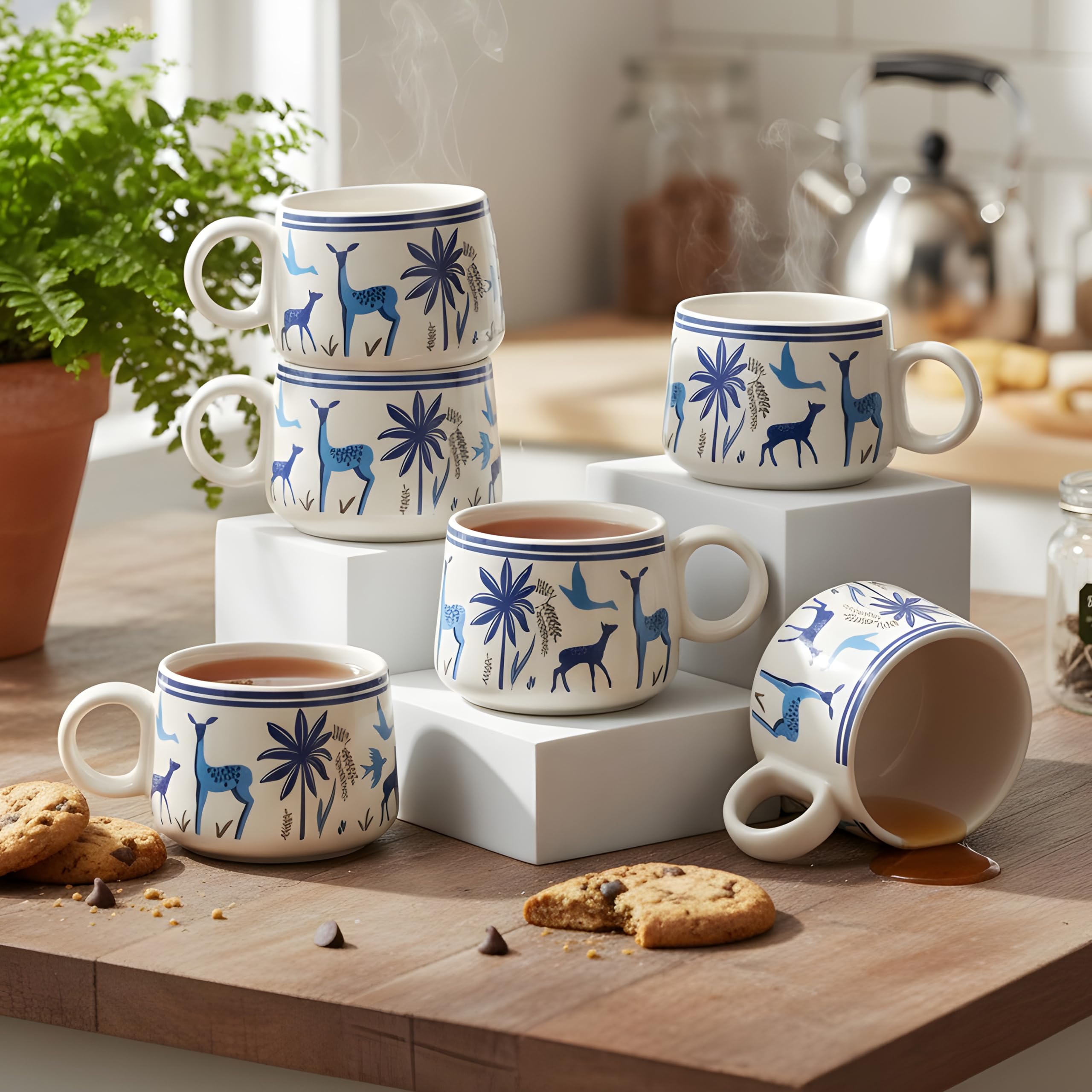 Blue Stag Ceramic Tea Cups - Set of 6 -3