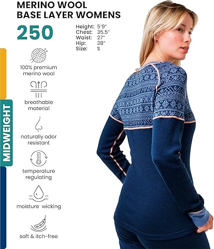 Miniatura 2 de Merino.tech Capa base de lana merino para mujer, 100% lana merina, peso medio, camisa térmica de manga larga y calcetines
