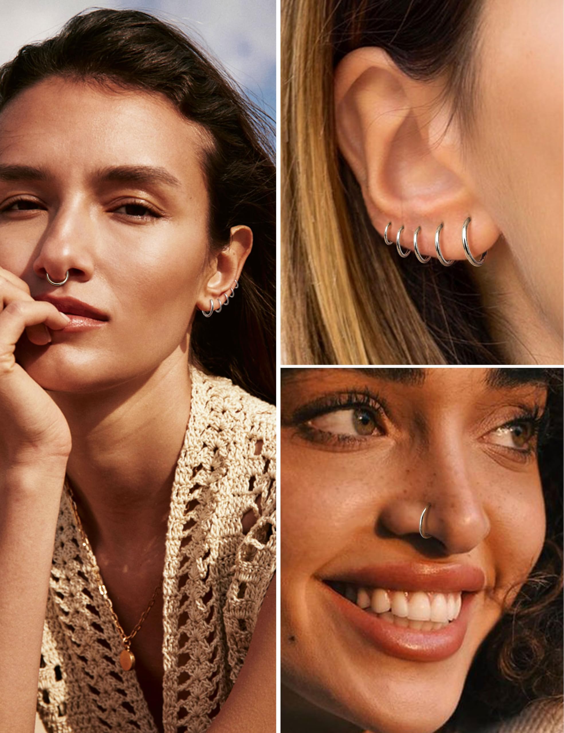 YADOCA 5 Piezas G23 Titanio Piercing Nariz Helix Piercing Hipoalergénico 20G/18G/16G Piercing Nariz Pendientes Conch Septum Tragus Piercings Oreja para Mujeres Hombres 6-10 mm