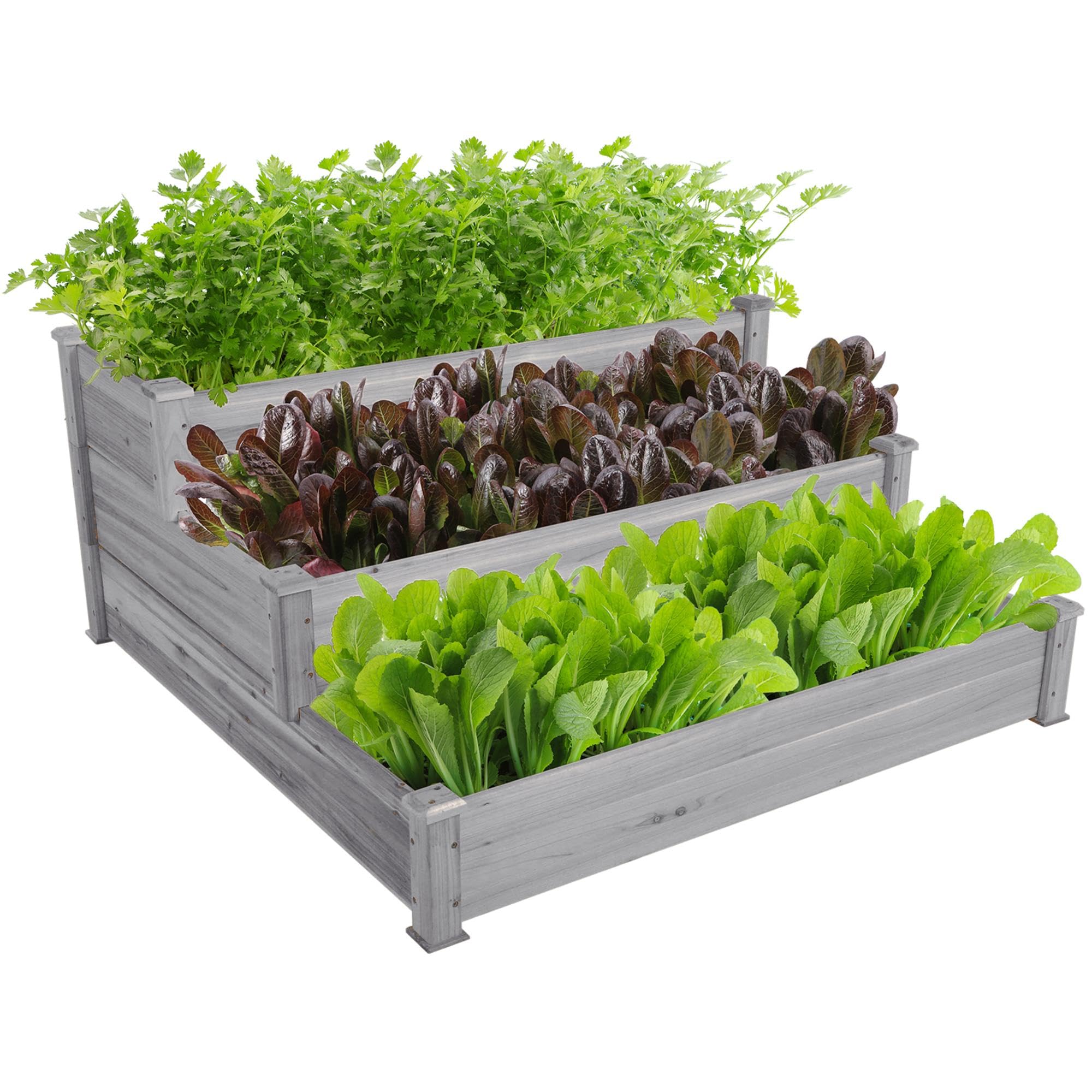Yaheetech Letto Orto Rialzato da Giardino Etserno Interno Grande a 3 Livelli Aiuola Rialzata Vasca per Piante in Legno 120 x 120 x 56 cm Grigio