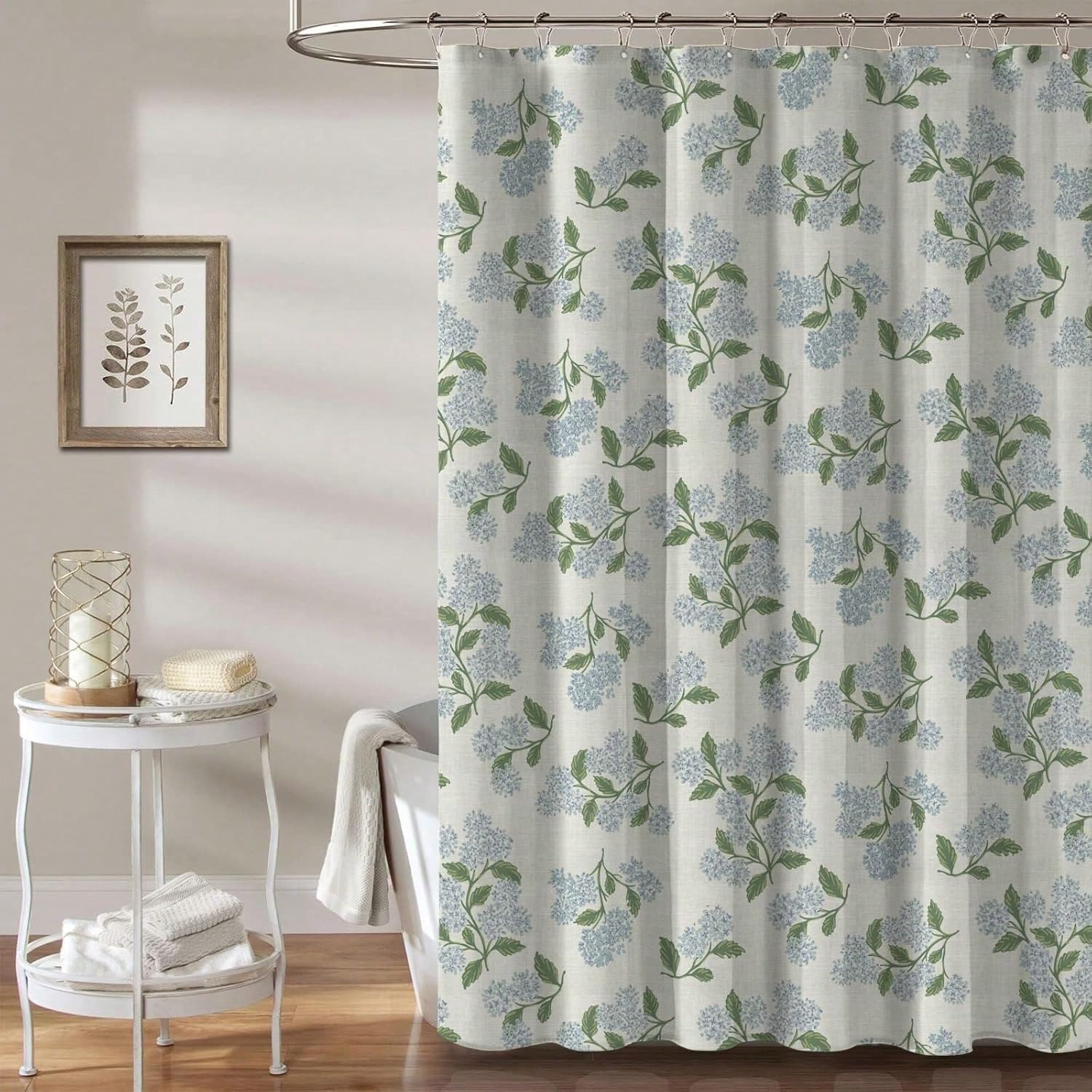 GLKSDLPO Vintage Floral Linen Shower Curtain Antique Flower Block Print Neutral Traditional Boho Farmhouse Bath Decor With 12 Hooks(123x205cm/48x81in(WxH))