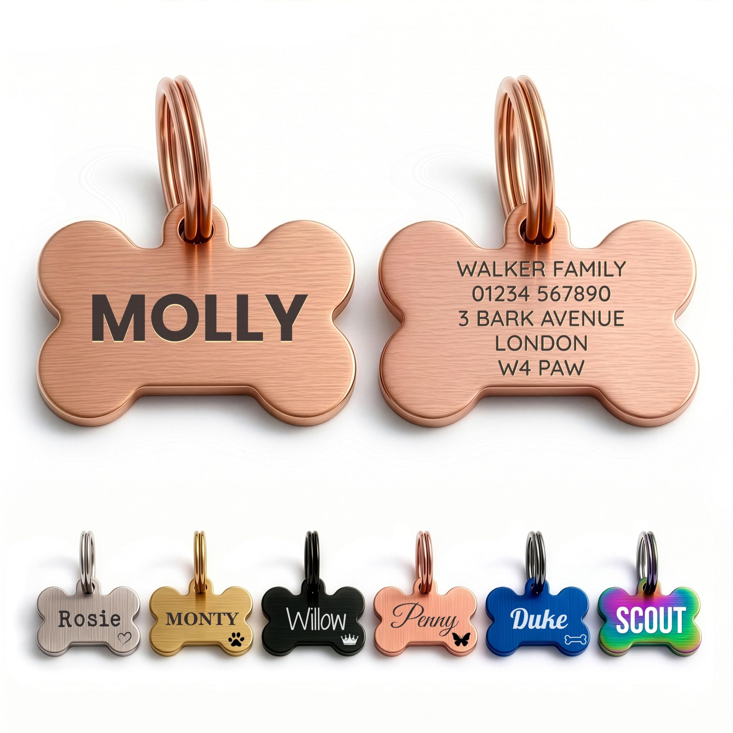 The Stately Hound Dog Tags for Pets Engraved UK, Rose Gold Bone, Medium โ image 1