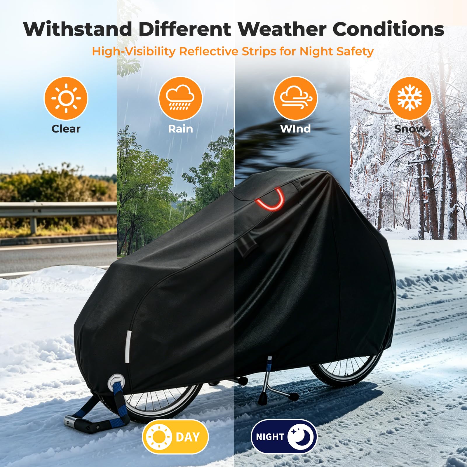 Housse de Protection Vélo Cargo, Tissu Oxford 420D Housse pour Vélo de Charge, 270*63*74*100cm, Exterieur avec Bandes Réfléchissantes, Imperméable à La Pluie, à La Neige