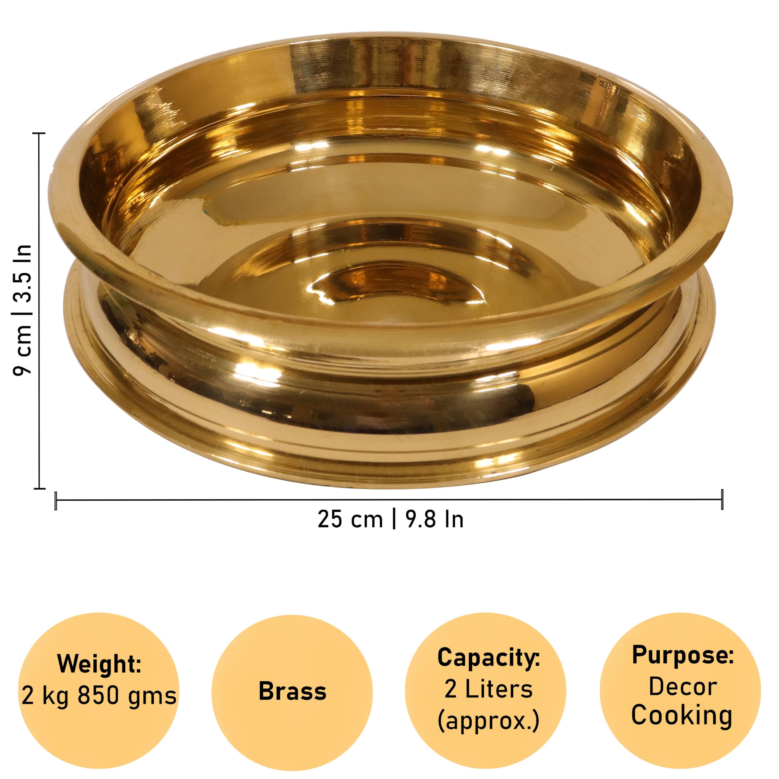 Putrika Brass Utensil Urli|Tope|KitchenWare|Pathiram|Patilas|Tapeli|Peetal|Sarva Satti|Bhagon|Urli(W-2.95kg)|Vessel for Cooking, Pooja, Home&Gifting|Decorative Brass Cookware-Kerala Bowl 2