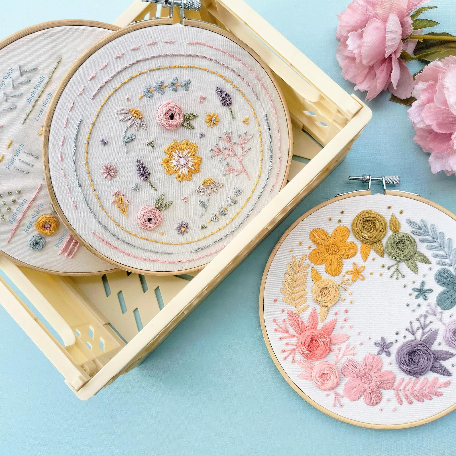 Beginner Embroidery Kit - Learn 22 Stitches -4