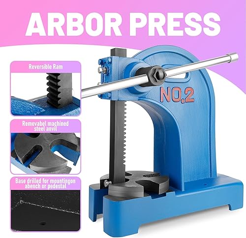 Miniatura 4 de Manual Arbor Press, Desktop Arbor Press Tool 2 Ton, 8.5" Maximum Height, 57 lbs Weight Cast Iron Heavy-duty Manual Press for Forming, Stretching,