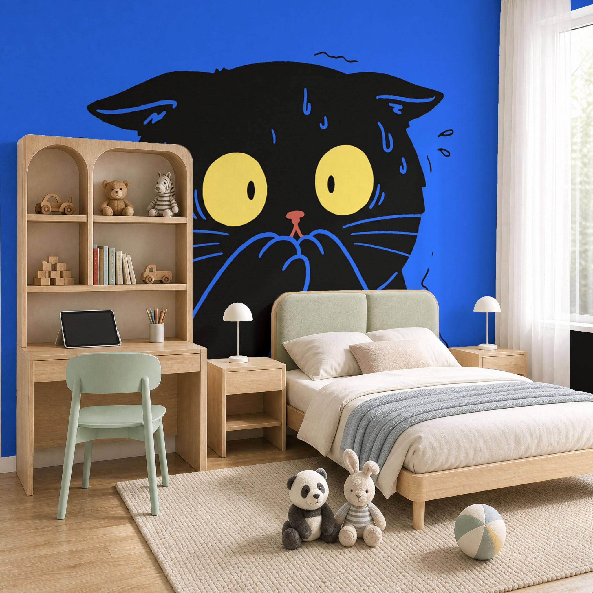 Vlies Fototapete Lustige schwarze Katze Cartoon-Katzen 250x175cm - Fototapeten - Tapeten - für Wohnzimmer Schlafzimmer - Vliestapete Wandtapete Tapete 3D Effekt- Tapetenkleister erforderlich