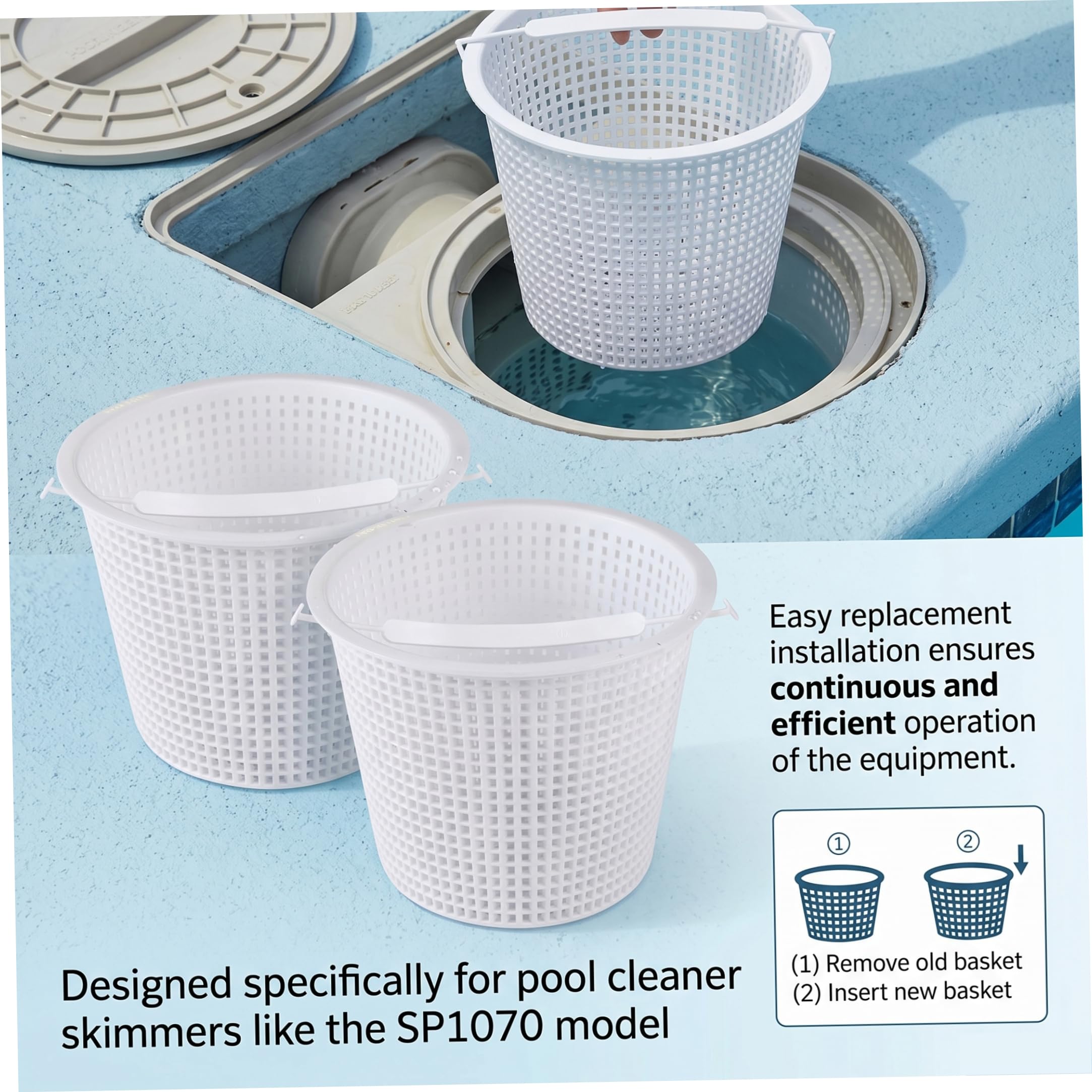 Lot de 2 paniers d'écumoire lestés pour Piscine – Compatible avec SP1070, Remplacement de Filtre enterré, Panier d'écumoire pour piscines Standard, Blanc, 7 Pouces