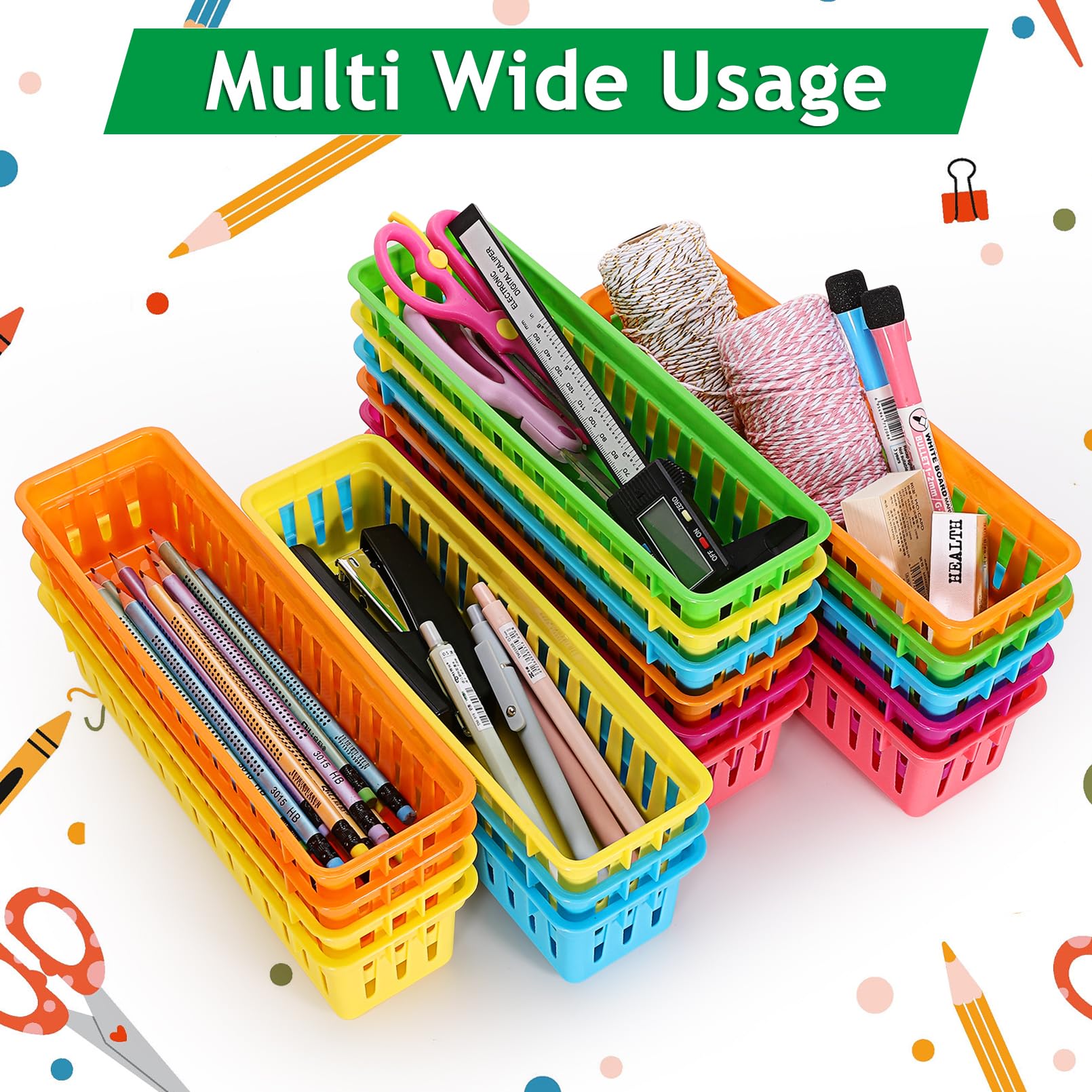 Lot de 24 paniers à crayons en plastique pour salle de classe, petits pots à crayons colorés pour salle de classe, maison, bureau, organisation, 23,6 x 5,6 x 6,1 cm (L x l x H)