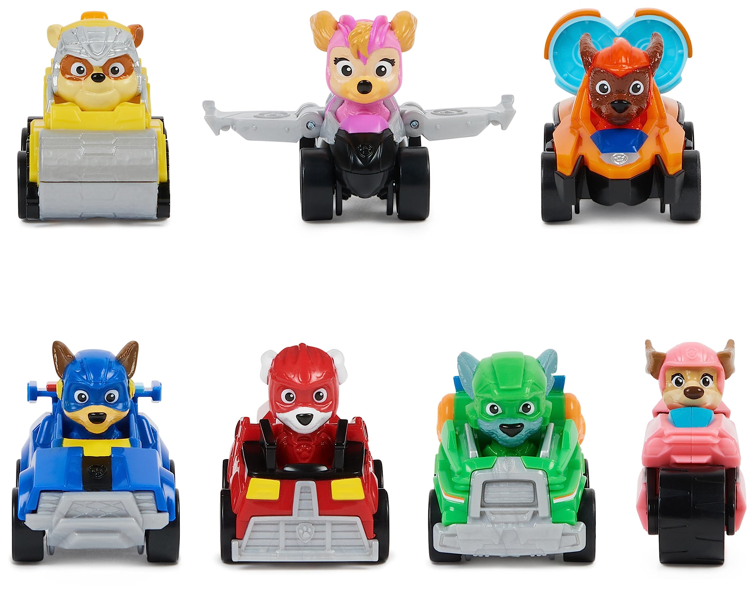 Paw Patrol Patrulla Canina - Pack 7 Figuras de los Pup Squad Racers de La Superpelícula con un Coche de Juguete Inédito de Liberty - 6067861 - Juguetes Niños 3 Años + - Regalo Niño 3 Años +