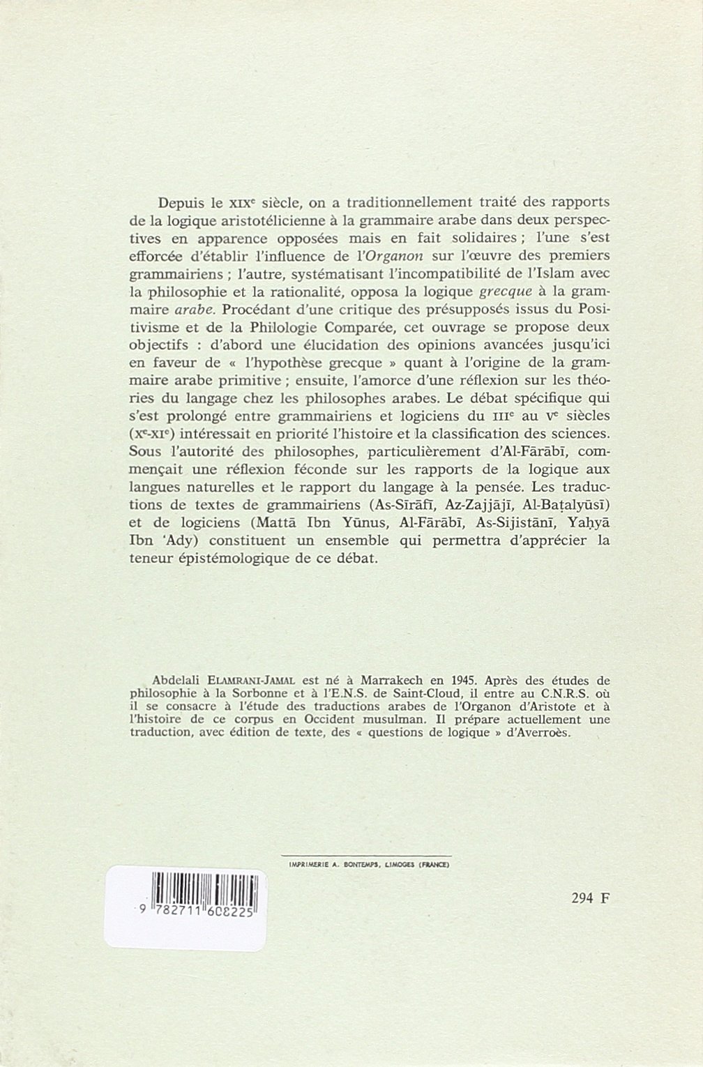 Logique aristotélicienne et grammaire arabe: 26