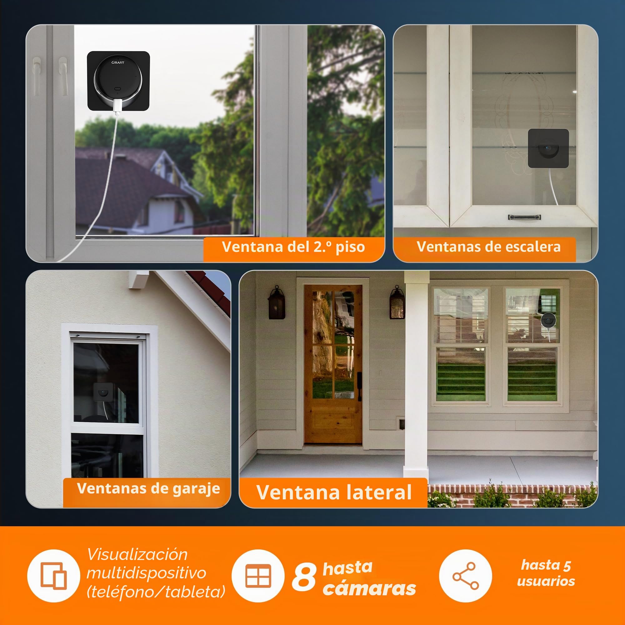 Girafit Cámara de Ventana 2K 3MP con inclinación de 20° para Segundo Piso, cámaras WiFi de 2.4 GHz/5 GHz para Seguridad del hogar, visión Nocturna a Color ChroMax AI, cámara de Ventana Interior para