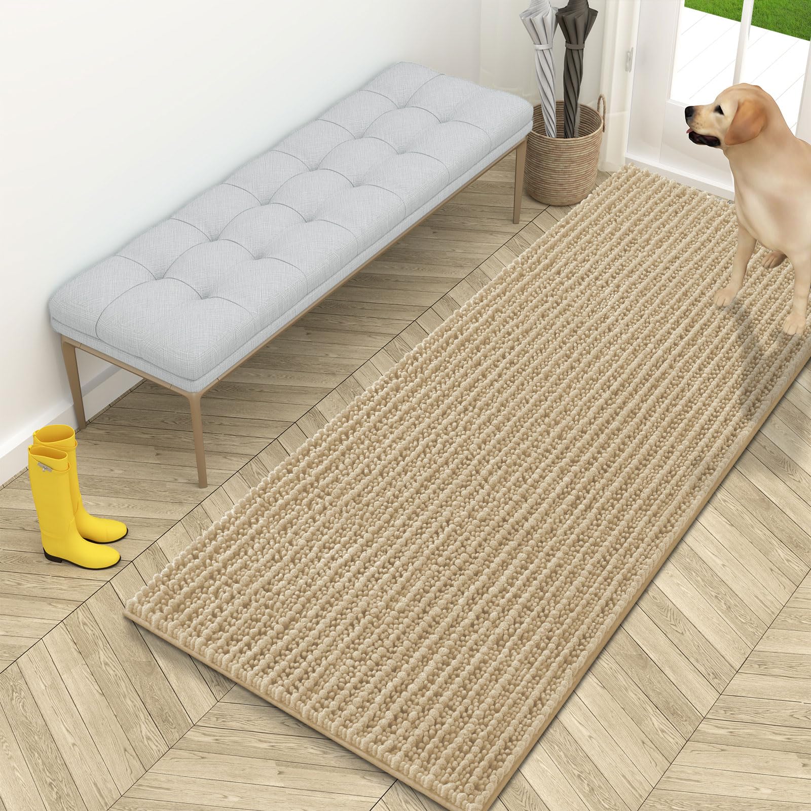 OLANLY Dog Door Mat for Muddy Paws 59x24, Ultra-Absorbent Chenille Mud Mat