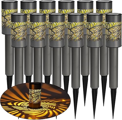 Dazzle Bright Luces solares para caminos al aire libre, paquete de 12 luces LED de color blanco cálido, impermeables, para paisaje, pasarela,