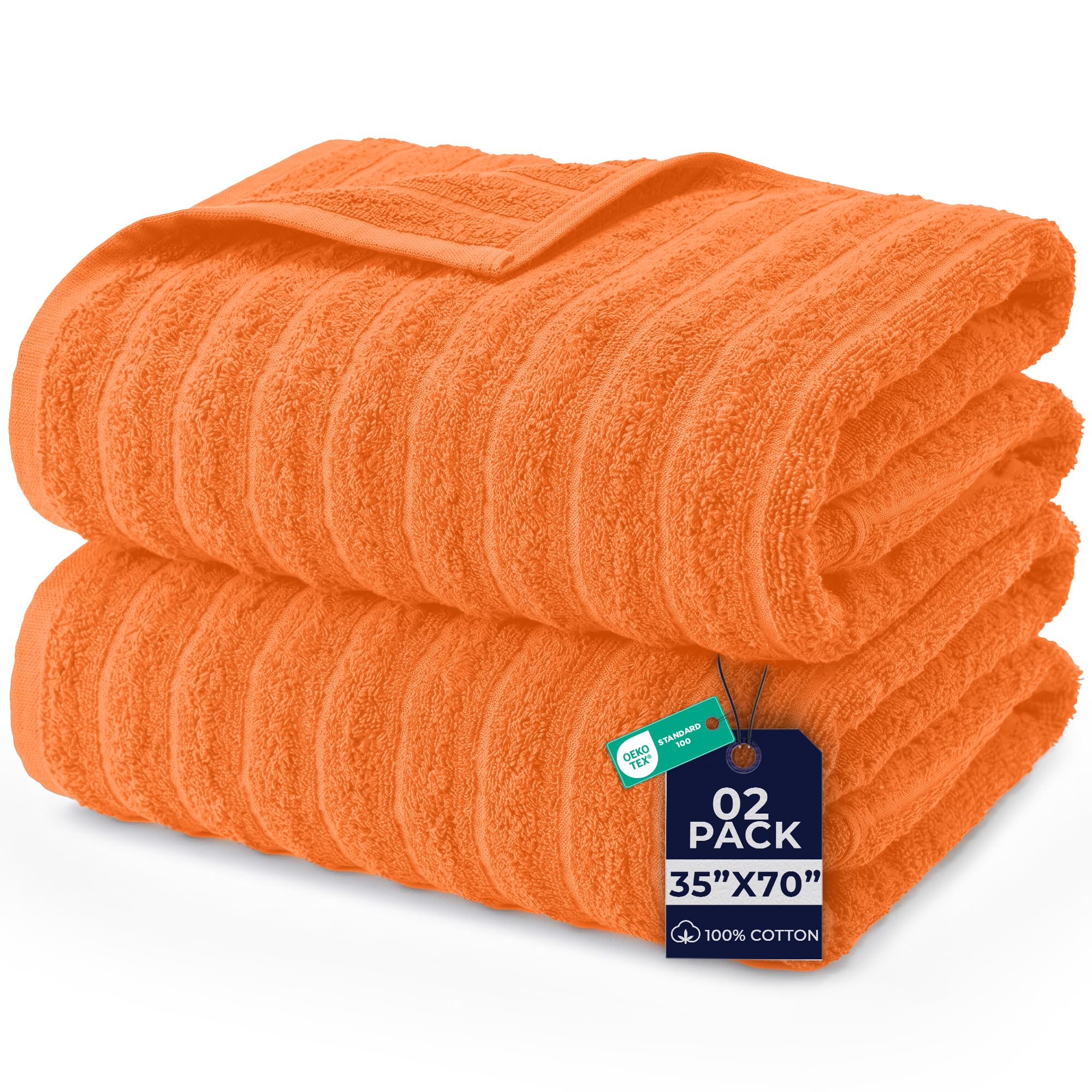 DAN RIVER Ribbed Extra Large Bath Sheets Pack of 2, 35 x 70 Inches, Orange