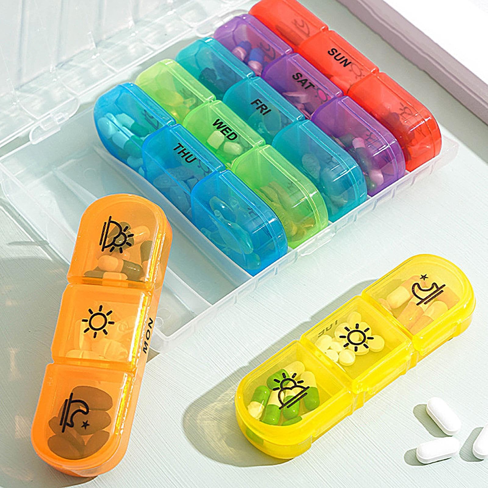 Organizzatore Di Pillole Settimanale,Portapillole 3 Volte Al Giorno | Contenitore Integratori Ermetico Pratico Per Anziani Bambini Uomini Lavoro Auto Borse Tasca