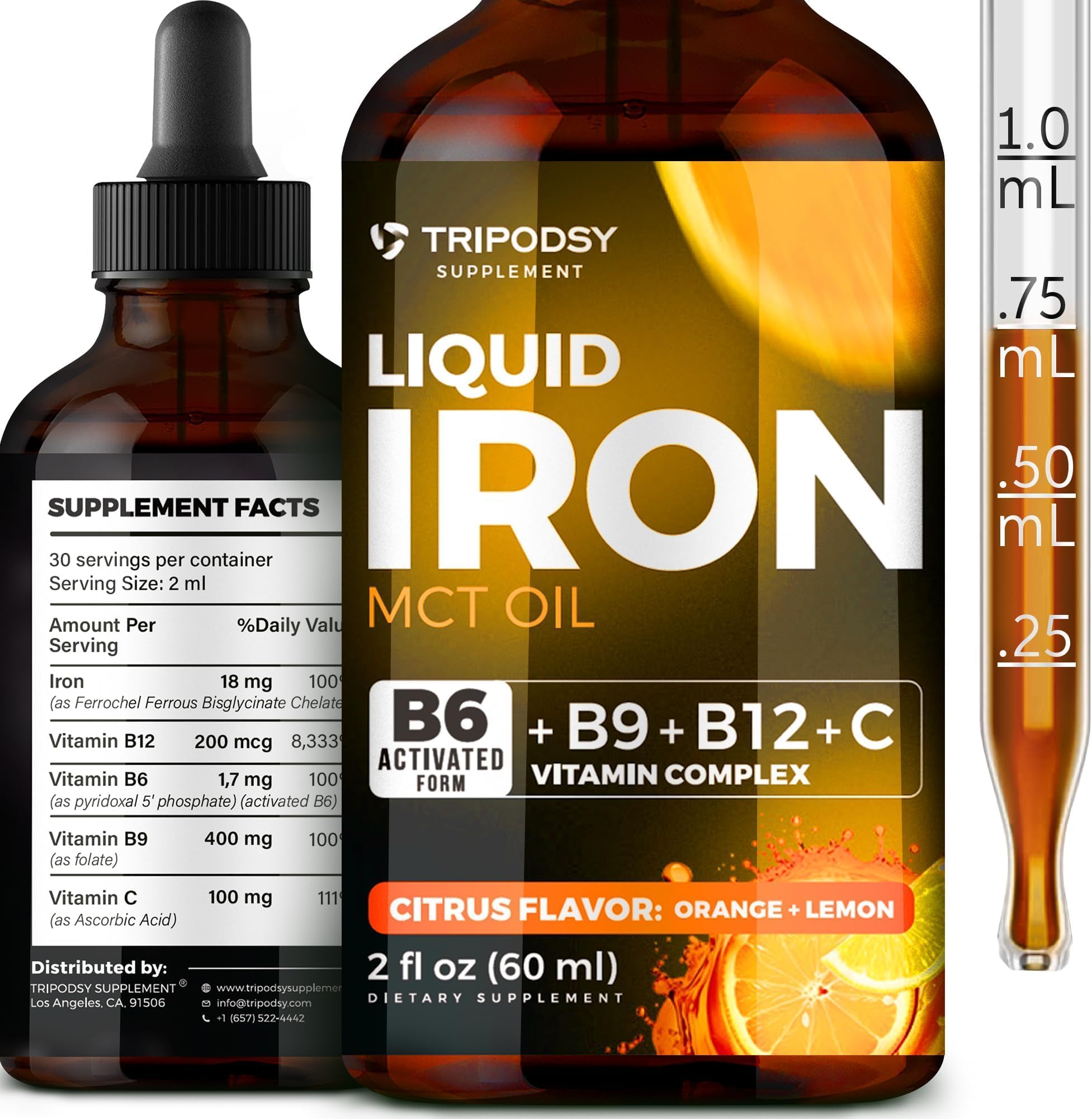 Liquid Iron Supplement for Women and Men - Iron Drops with B6, B9, B12, Vitamin C for Anemia, Blood Builder, Folate for Red Blood Cell and Immune Support MCT Oil (2 FL OZ, Cirtruc)