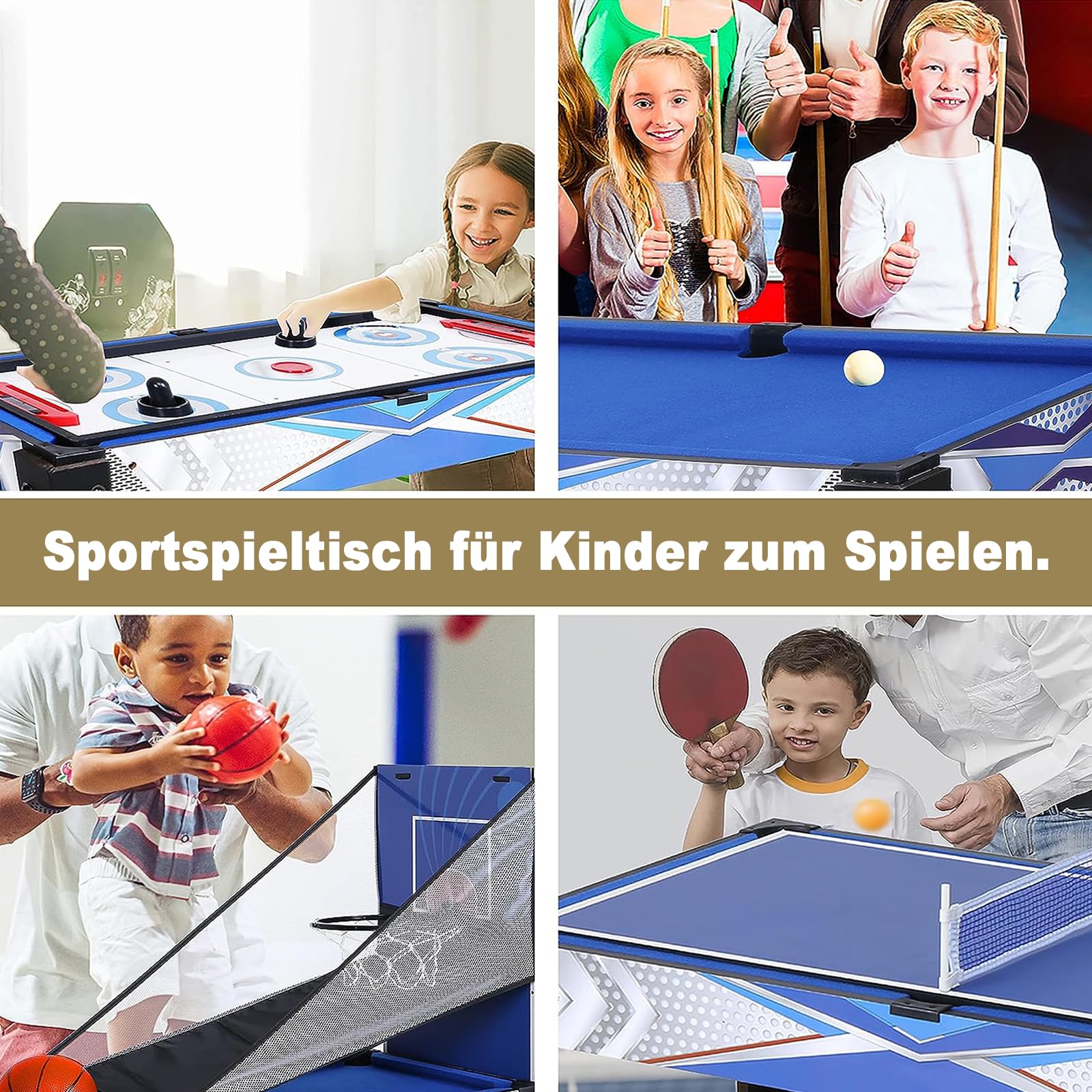 Multifunktionstischspiel Spieletisch 5 in 1 Tischspiel inklusive Billardtisch Basketball Tischtennis Hockey Pfeil und Boge 92cm*46cm*73cm