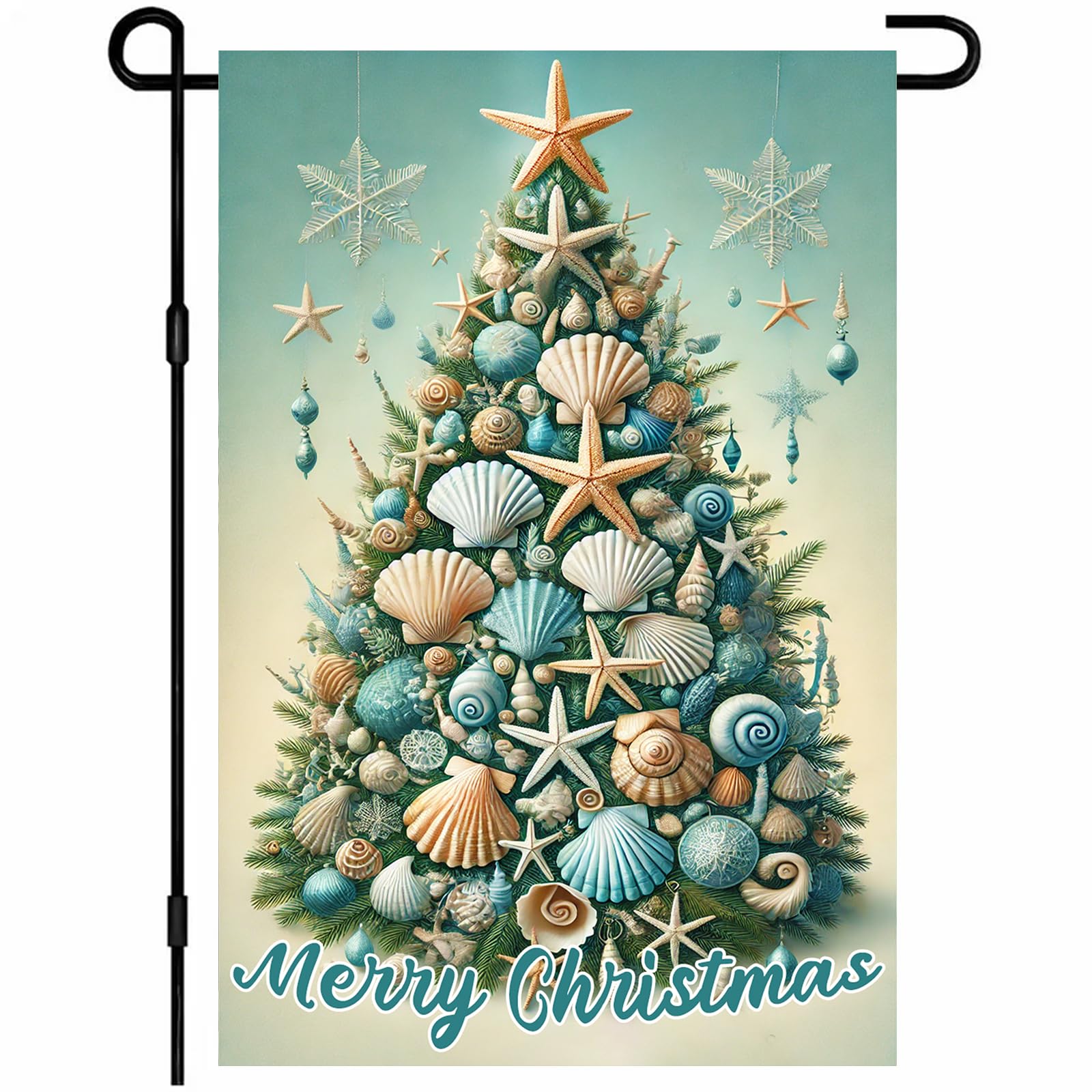 BlissYard Christmas Seashell Tree Garden Flag 12x18 Inch Polyester