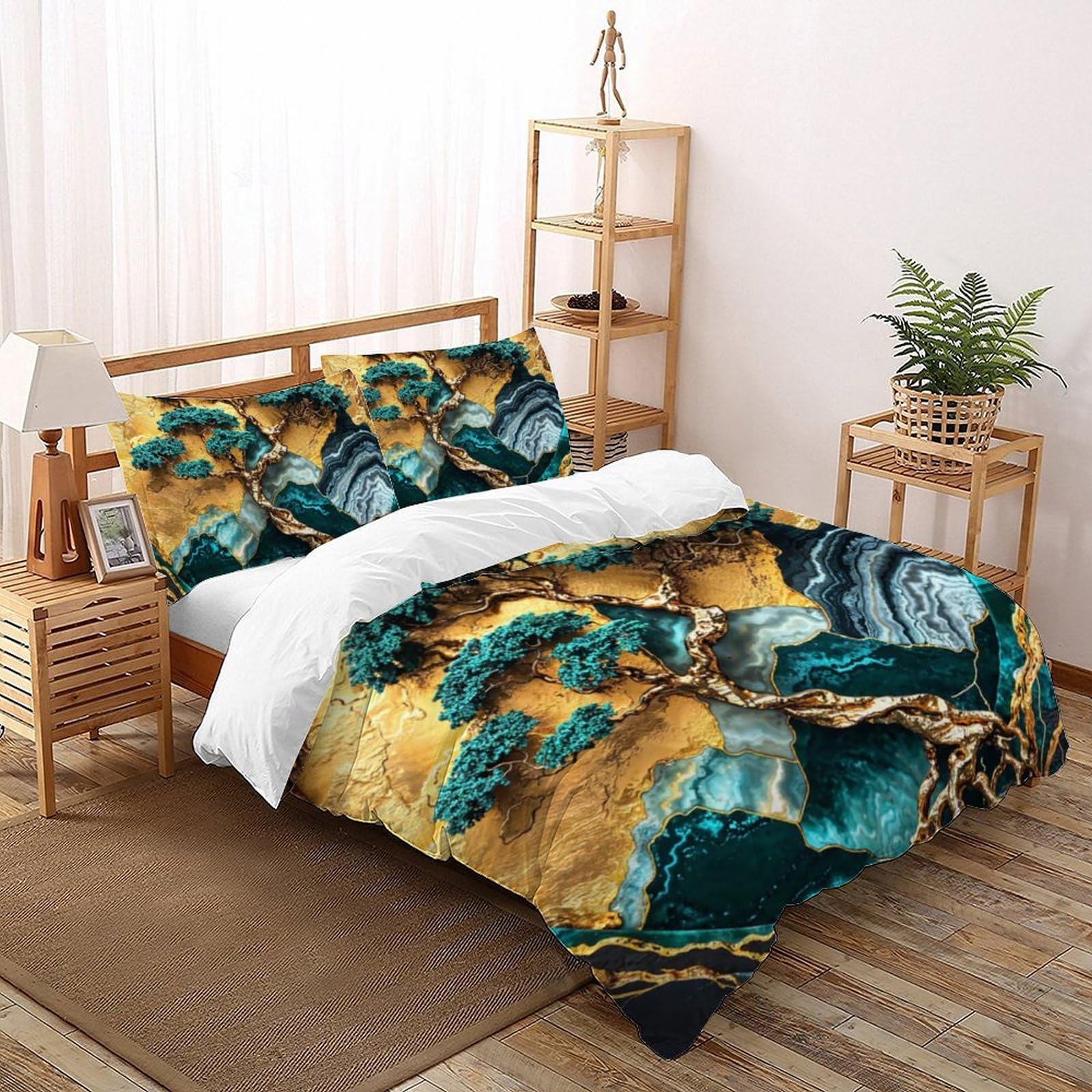 Housse de couette 3D paysage 220x240cm avec 2 taies d'oreiller pour lit king size