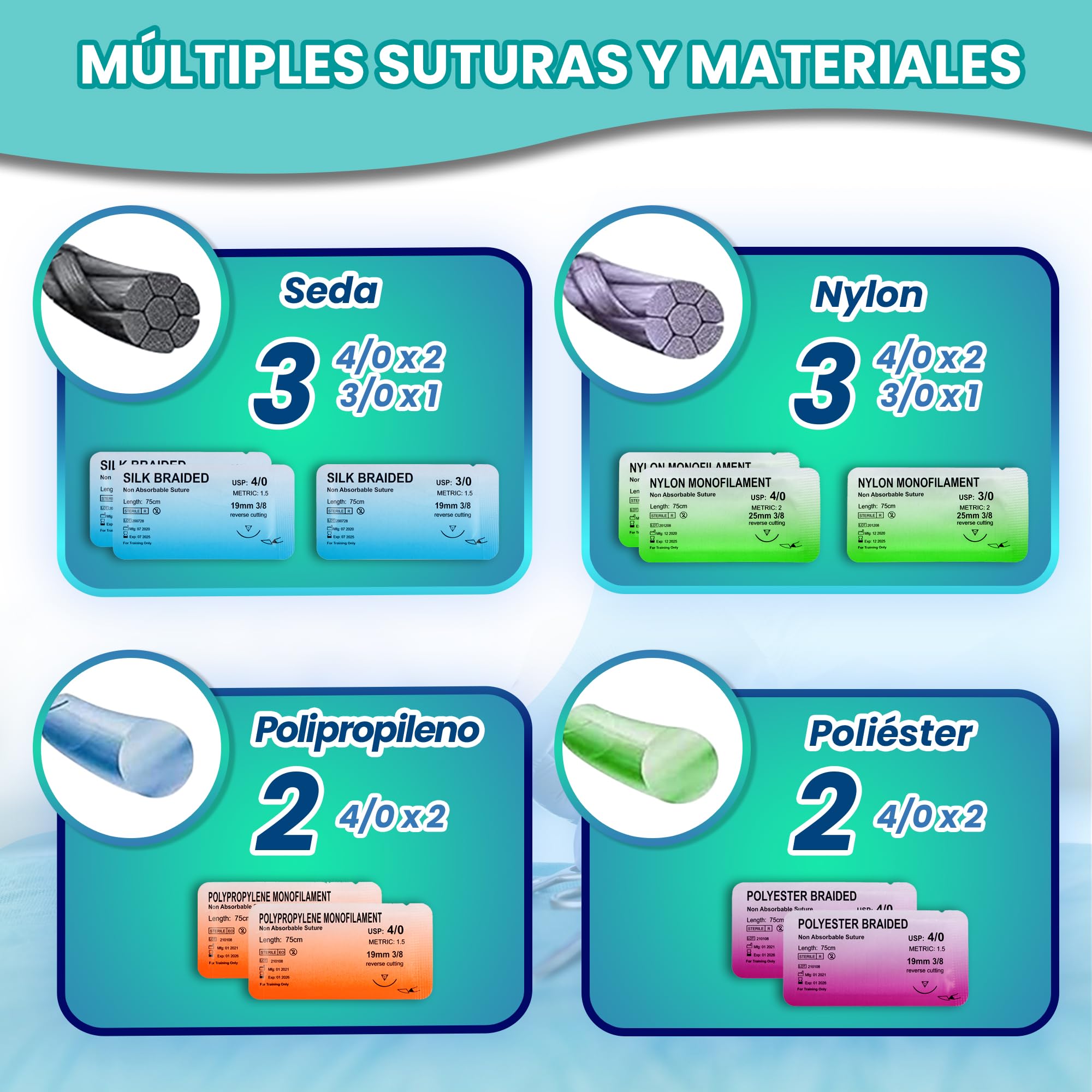 Kit de sutura con almohadilla realista | Kit suturas quirurgicas completo, kit sutura enfermeria, kit de sutura quirurgica para practicar, kit suturas para estudiantes, suturas quirúrgicas