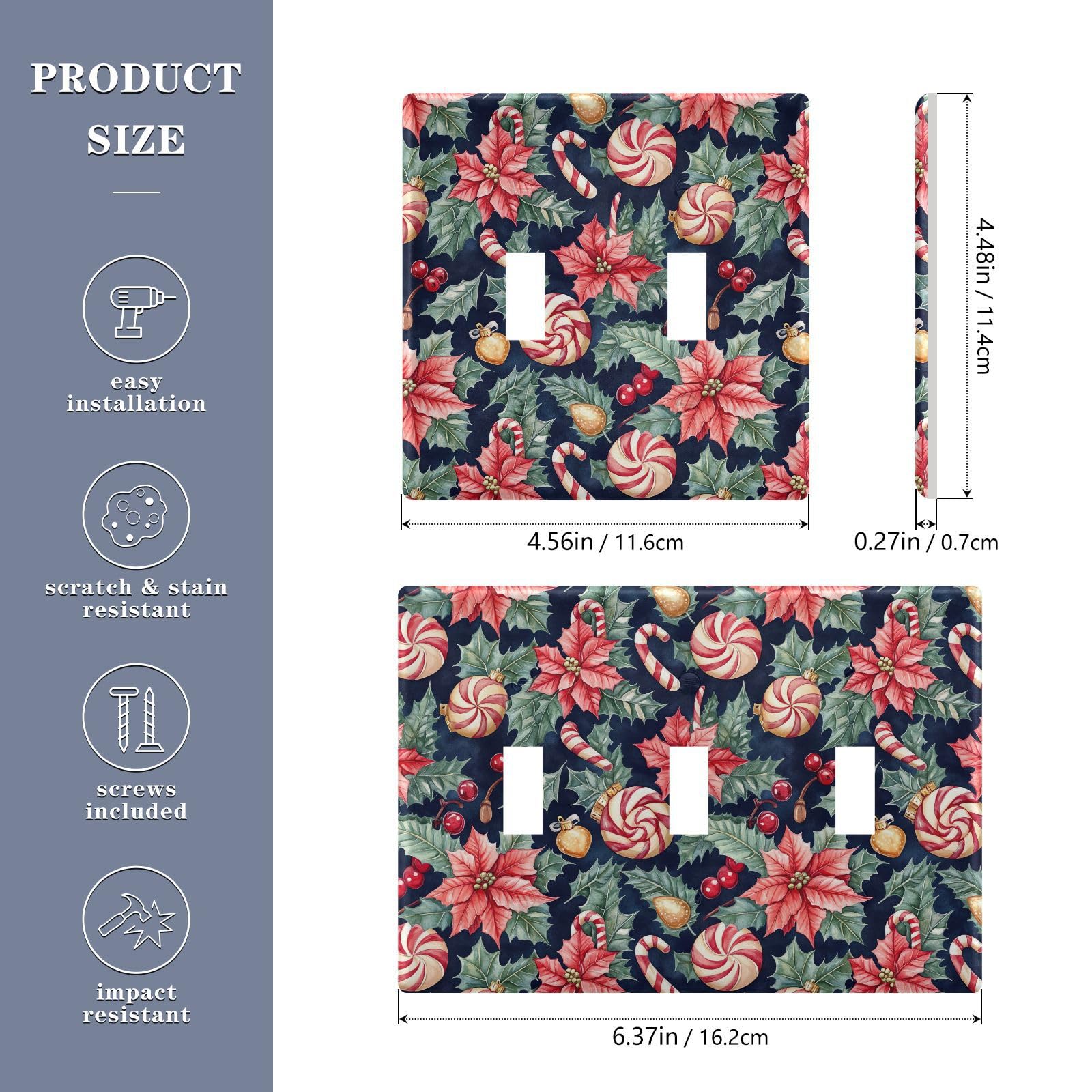 UMIRIKO Christmas Candy Poinsettia Light Switch Cover Plate Covers Decorative Double Toggle Home Decor 202b7077i