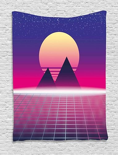Lunarable Disco Tapestry, Synthwave Theme of Pyramids Landscape, Wall Hanging for Bedroom Living Room Dorm Decor, 60" X 80", Multicolor