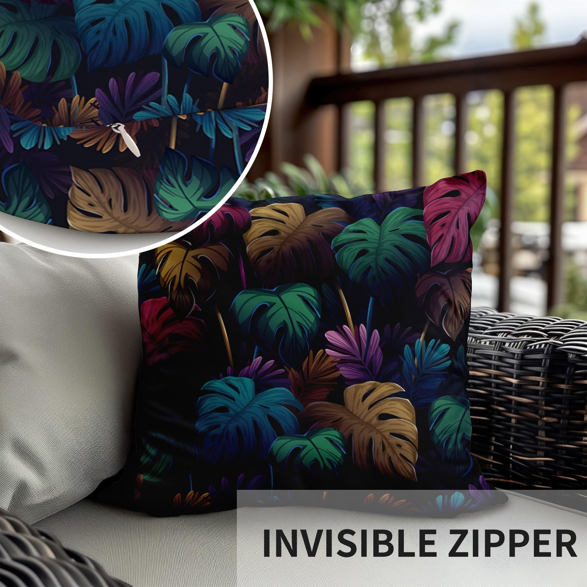 ggaimwf Set of 2 Cushion Covers Leaf Linen Look Throws Pillows Cases Hawaiian Tropical Palm Leaf Square Soft Light Cushions Decorative Pillowcases for Sofa Bedroom Living Room Home Decorations 40x40cm - Image 3
