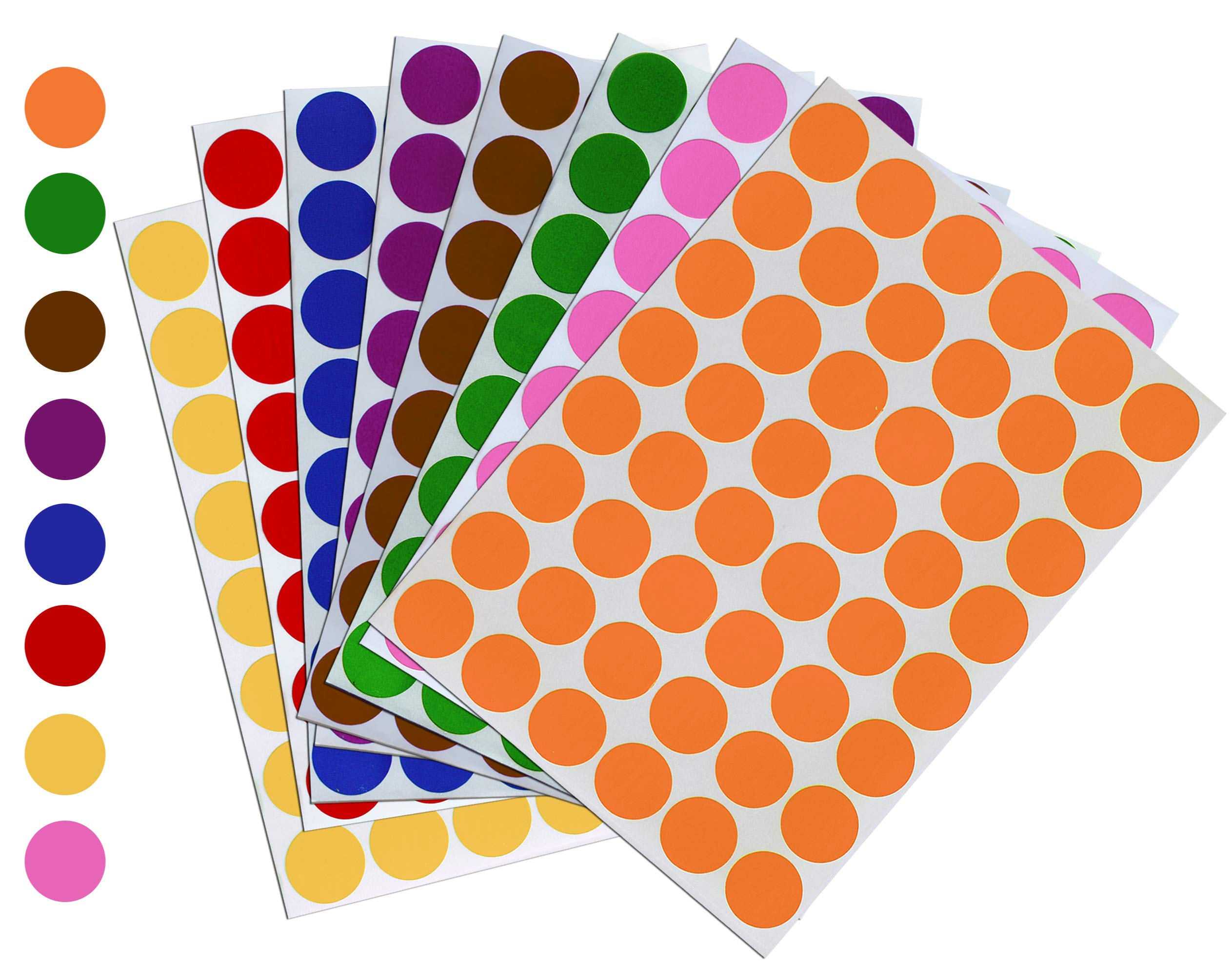 Royal Green Kids Colored Craft Stickers - Colorful ~ 5/8" Diameter (11/16-17mm) inch dot Labels for Children Fun, Games and Art - 1536 dots Pack - 8 Colors - 32 Sheets