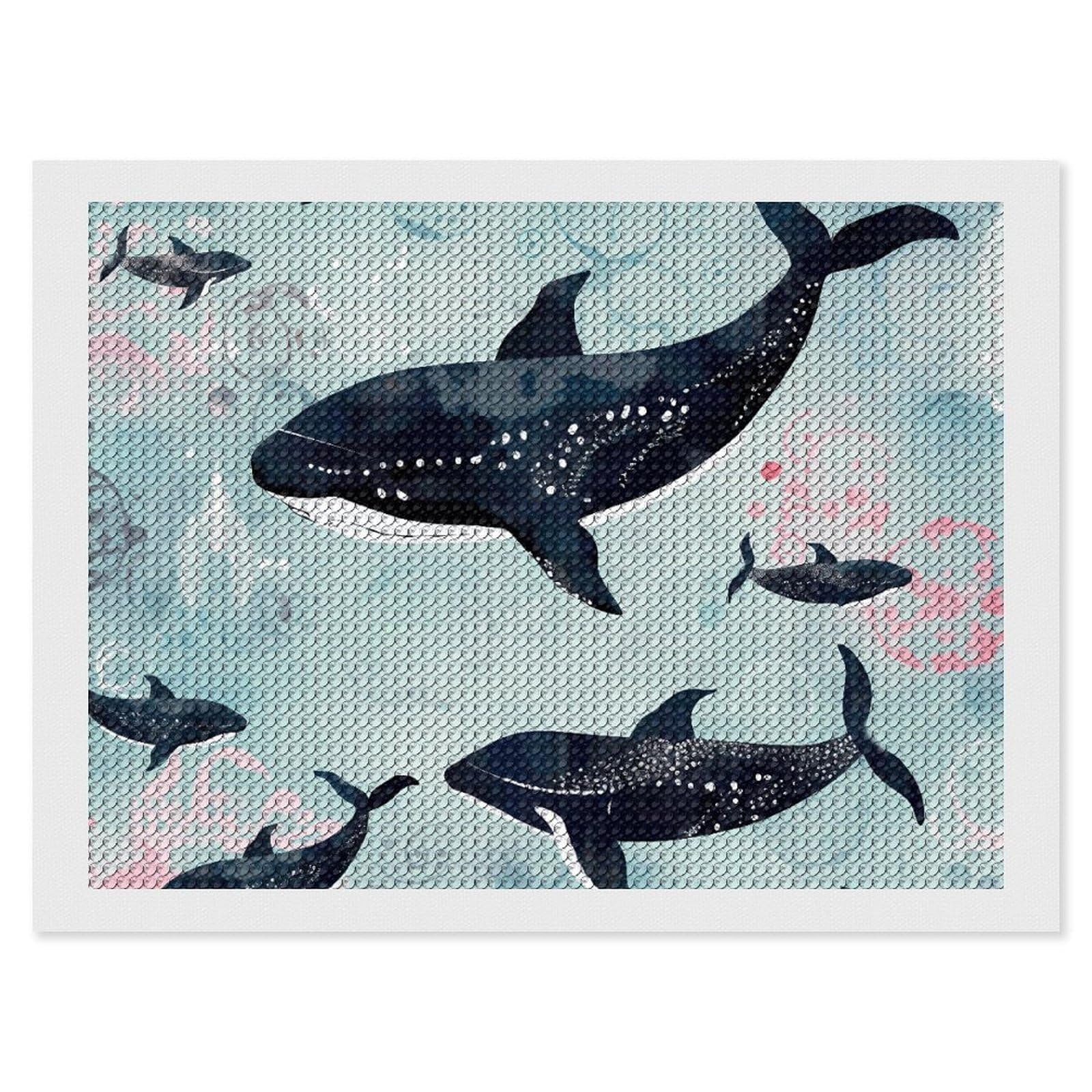 NONHAI Diamond Painting Kits for Adults - DIY Diamond Art Kits for Beginners - Full 5D Paint Drill Diamond Dots Paintings- Whale Diamonds Pictures Gem Art and Craft Wall Decor 12"x16"