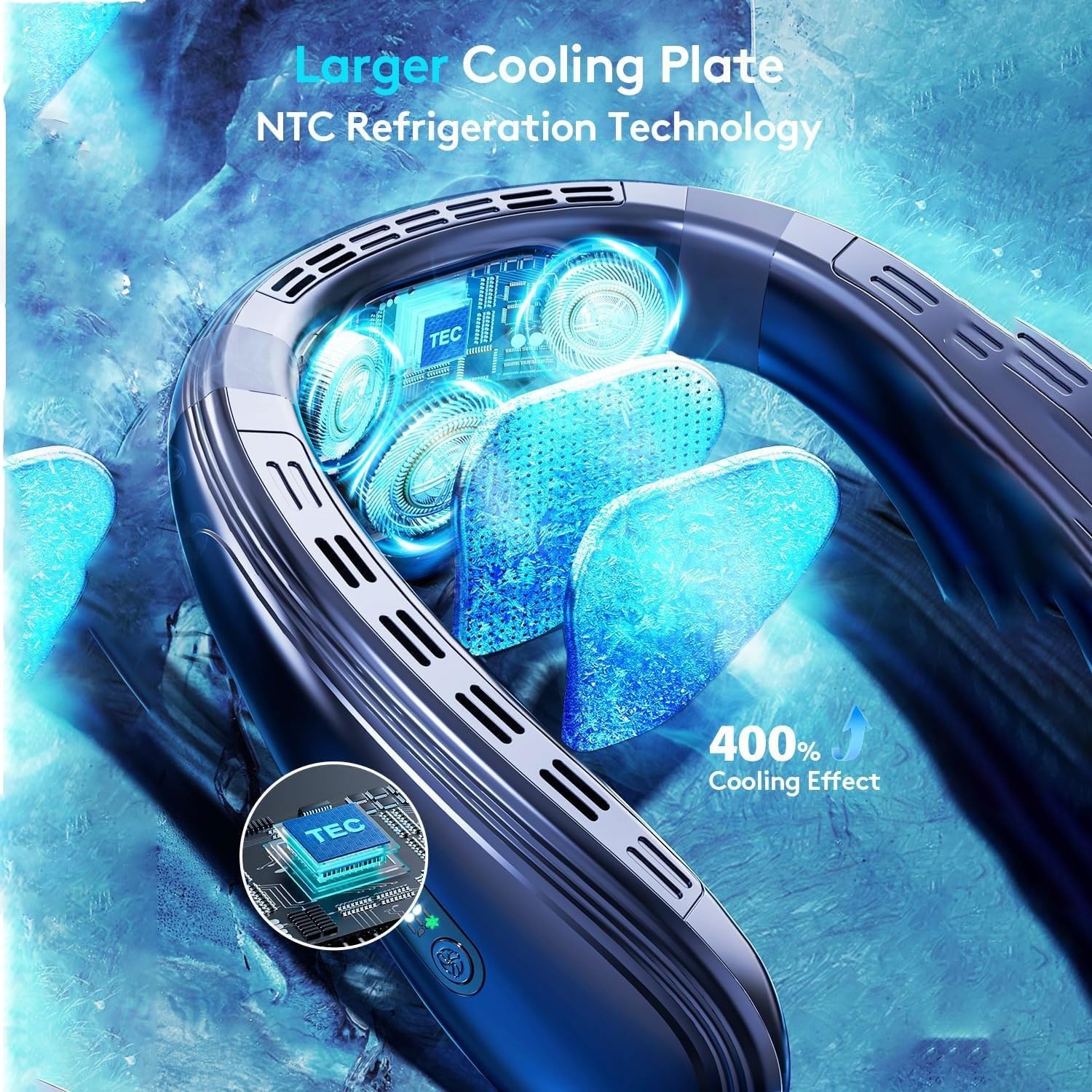 Ventilador de cuello portátil, aire acondicionado recargable con flujo de aire de 360° hacia arriba y hacia abajo y 3 velocidades, ideal para exteriores, oficina y viajes