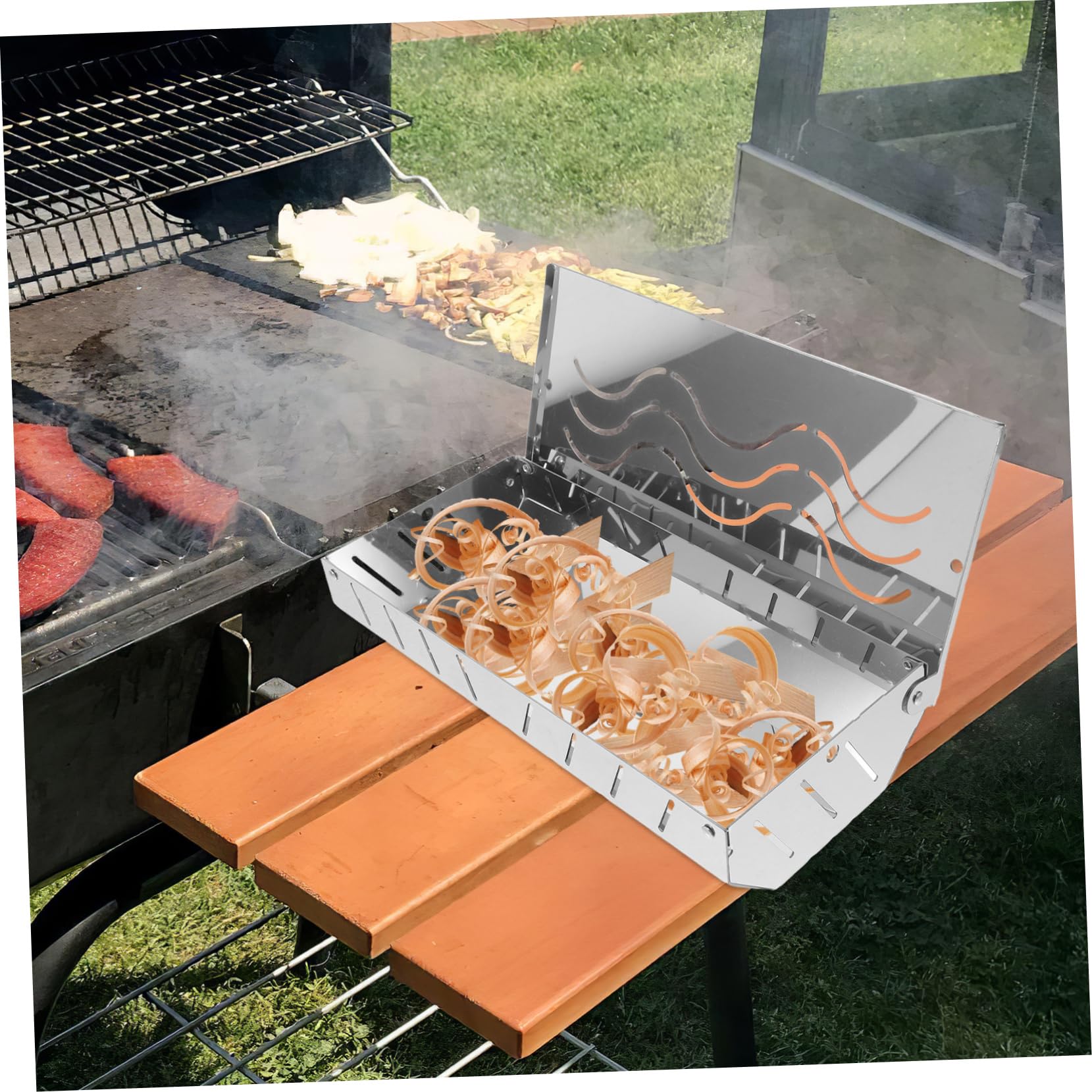 Scatola per Trucioli Affumicati in Acciaio Inox 1 Pz per Barbecue | Bianco, Design Portatile, Facile Posizionamento, per Grigliate e Cottura All'aperto