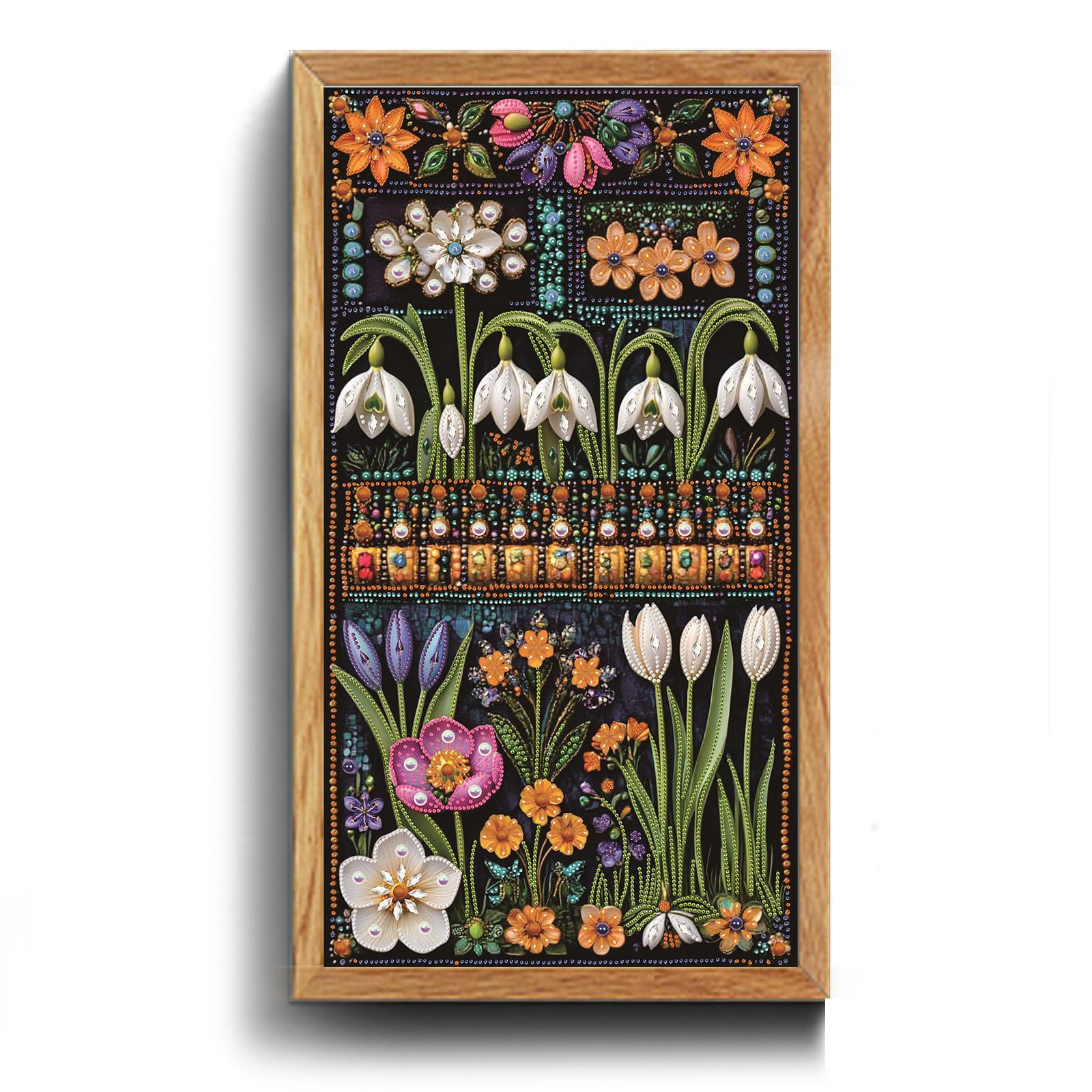POETRYDRAW Vintage Beaded Floral Garden 5D DIY Diamond Art Kit for Adults & Beginners 15.75x27.56inch Home Decor