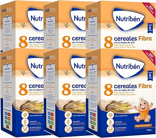 Nutribén Papilla 8 Cereales Papilla Instantanea de Cereales, 600g, Miel Fibra
