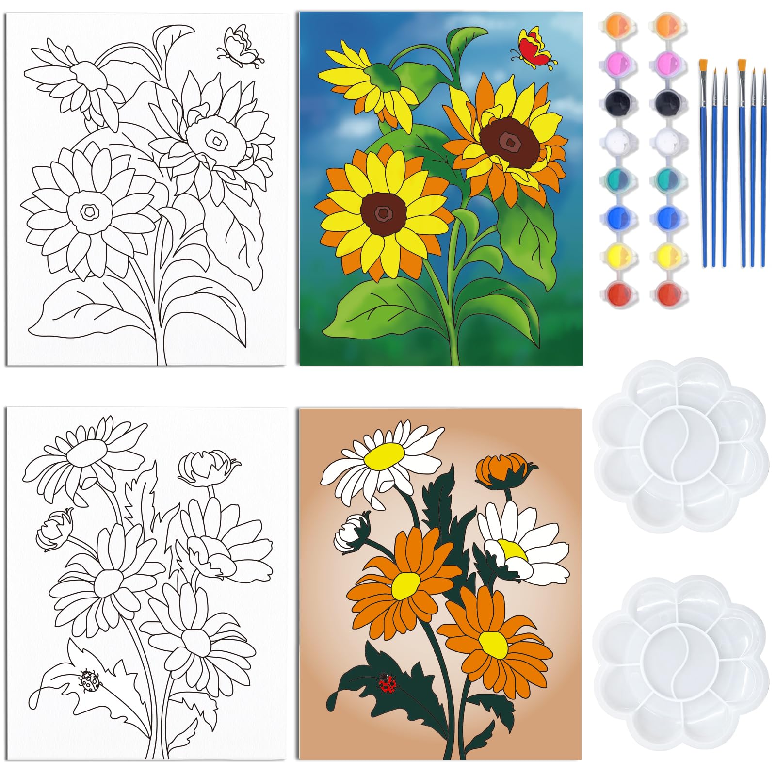 MAYJOYDIY 12 Pcs Pre-Drawn Canvas to Paint Beautiful Flower Pre-Printed