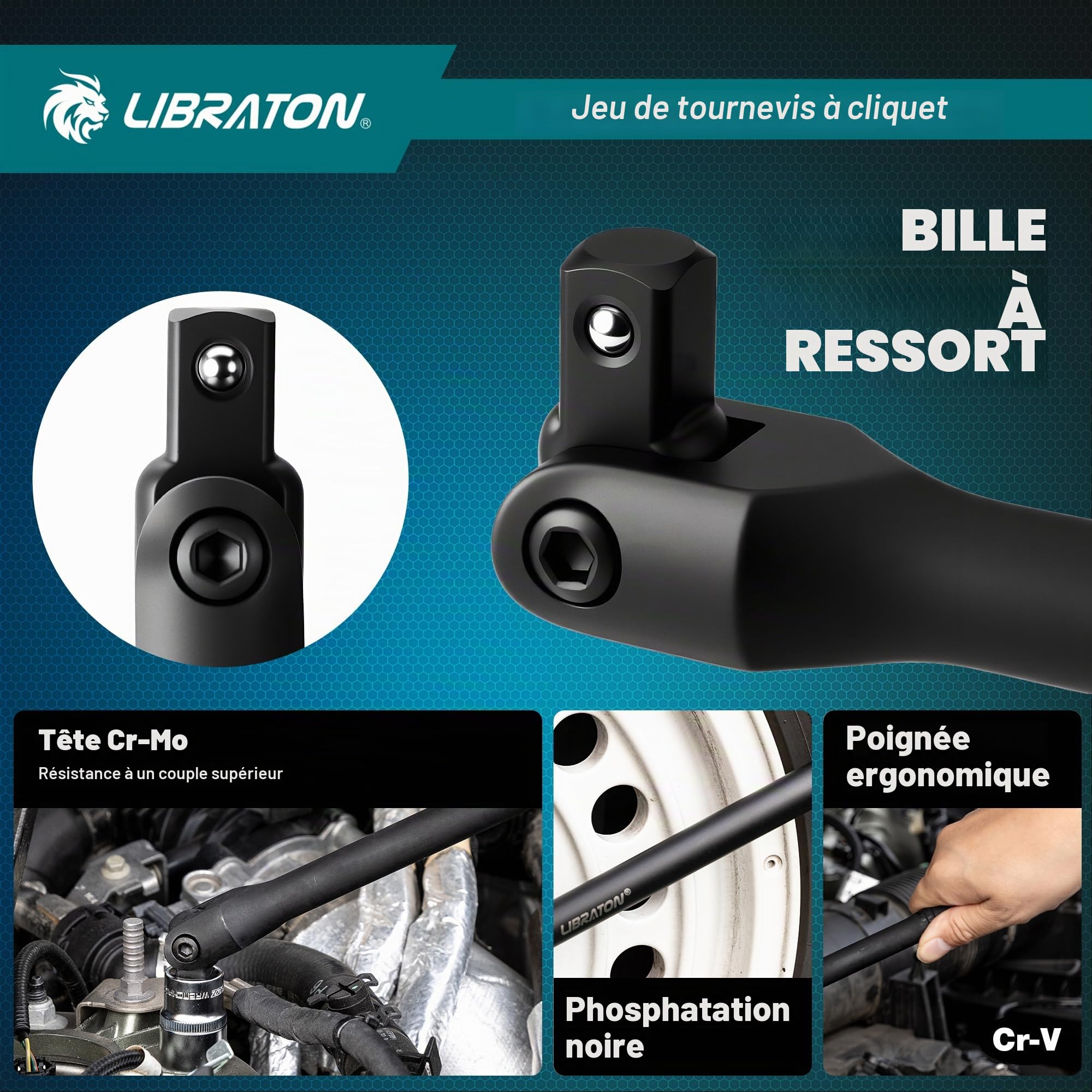 LIBRATON Clé Dynamométrique 1/2", 50-350 Nm, Précision ± 3%, Double Réglage Direction, 72 Dents