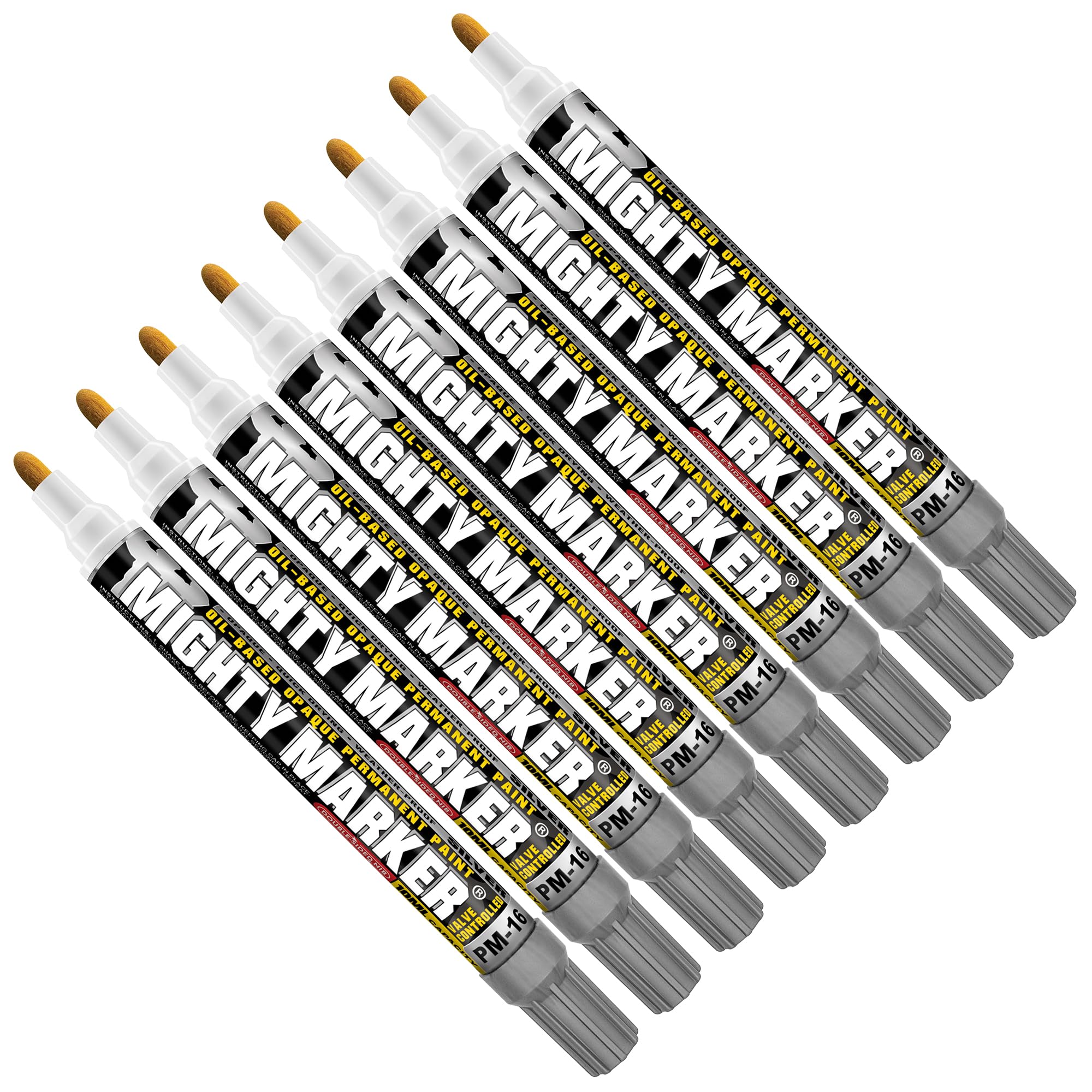 Mighty Marker PM-16 Paint Markers, Quick-Drying Paint Pens for Metal, Industrial Use, Permanent Marks, High-Opacity, Weather-Resistant, 2.3mm Bullet