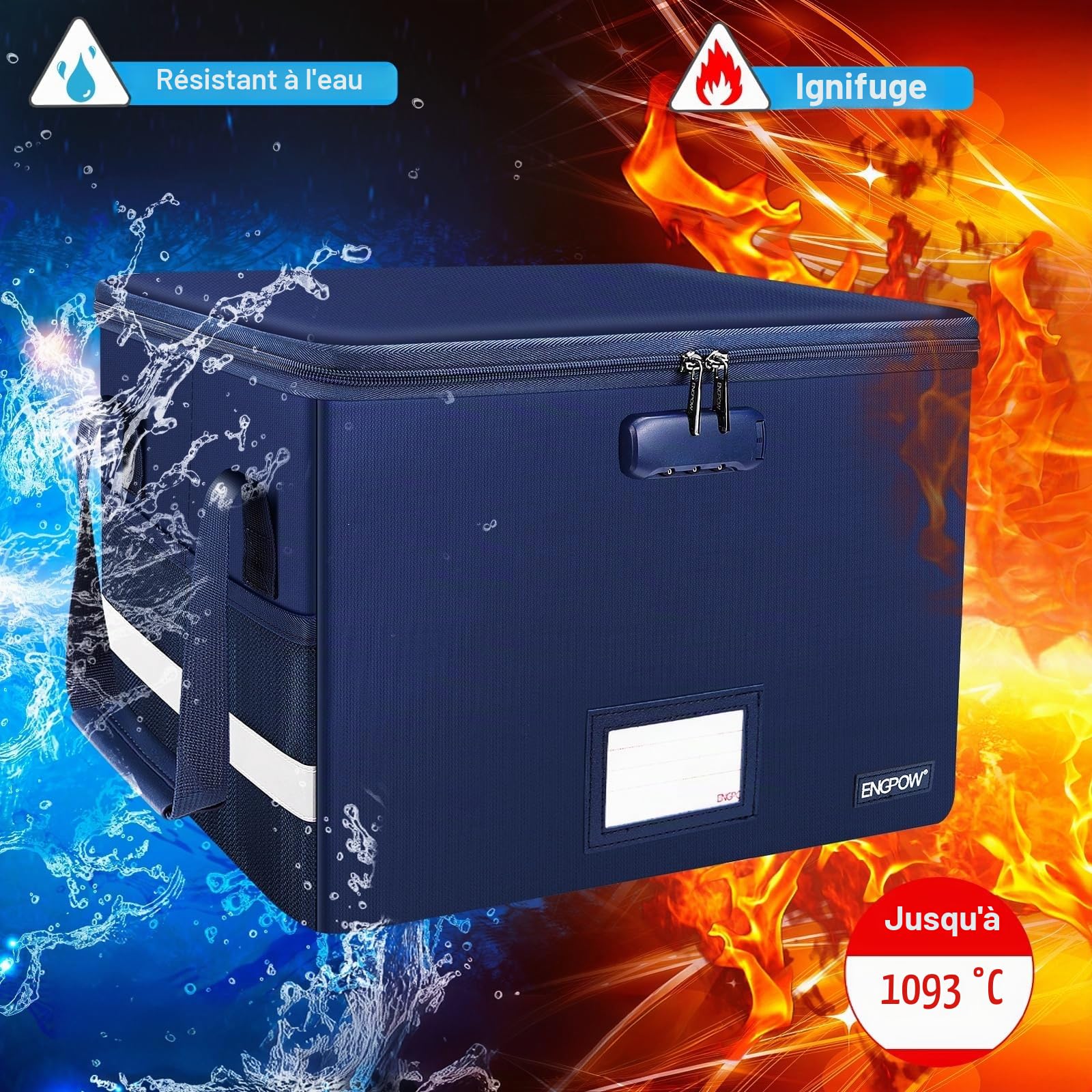 Porte-documents résistant au feu - Boîte de rangement avec serrure - Sac résistant au feu - Organiseur pliable avec poignée - Portable - Bureau à domicile - Pour dossiers - Livre de certificats
