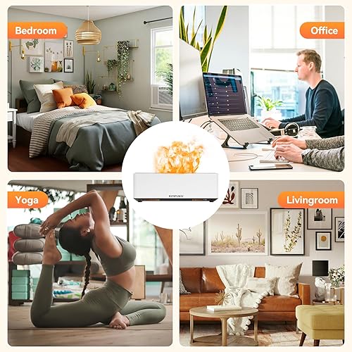 Miniatura 6 de Difusor de aceite esencial y humidificador con luz de llama parpadeante, ultrasónico, silencioso, apagado automático para dormitorio, oficina, yoga