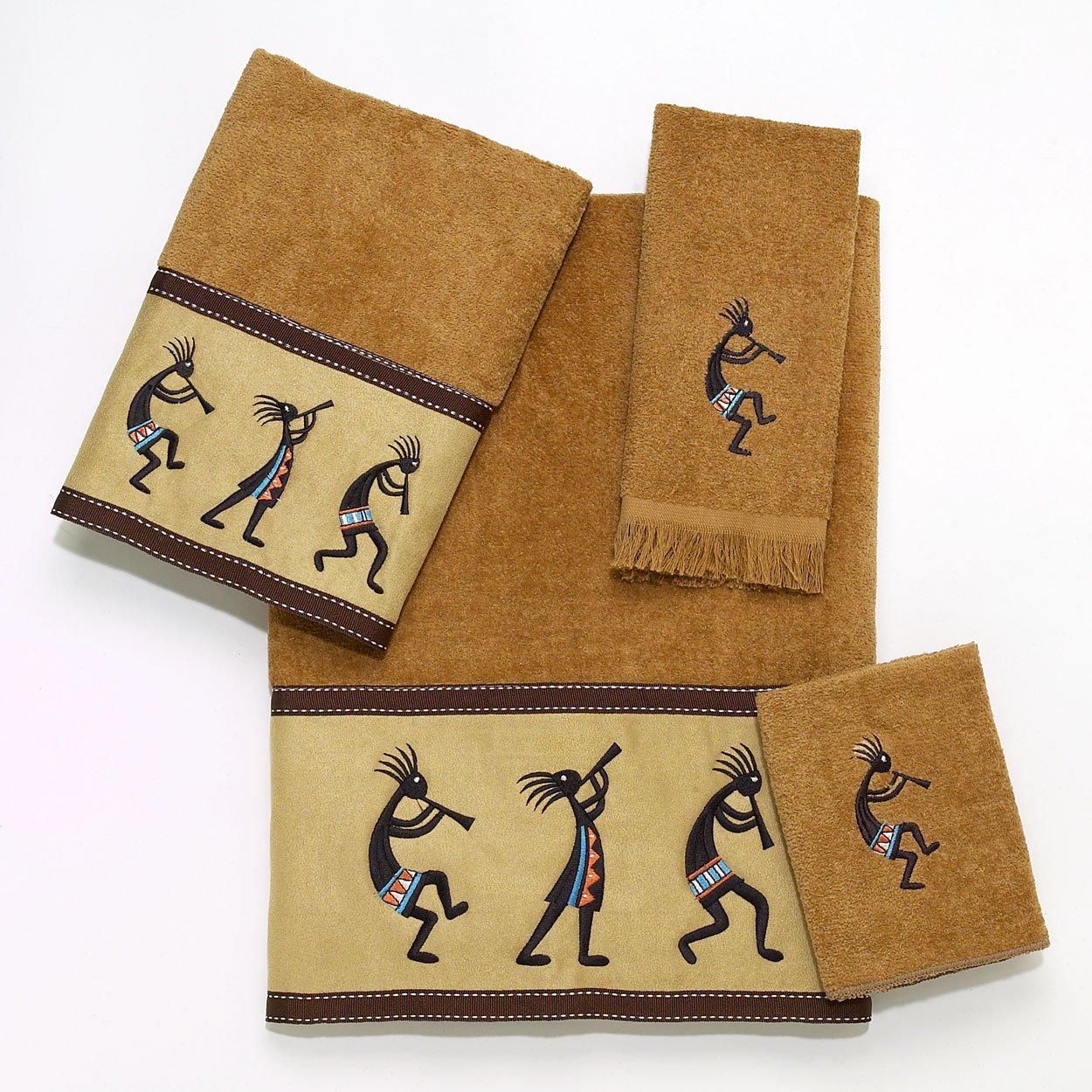 Avanti Linens Kokopelli Embroidered 4-Piece Decorative Towel Set Nutmeg