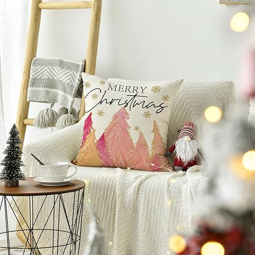 Miniatura 4 de AVOIN colorlife Funda de almohada rosa con diseño de árbol de Navidad, 12 x 20 pulgadas, decoración de sofá y sofá