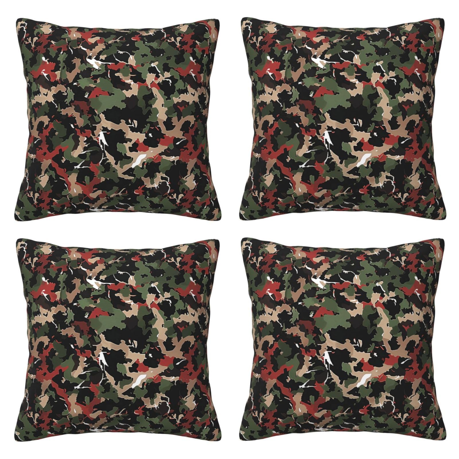 Camouflage Throw Pillow Cases 4 Pack Square Pillowcases Super Soft Pillow Protectors With Zipper for Couch Livingroom Sofa Bed Office Car,45x45 CM
