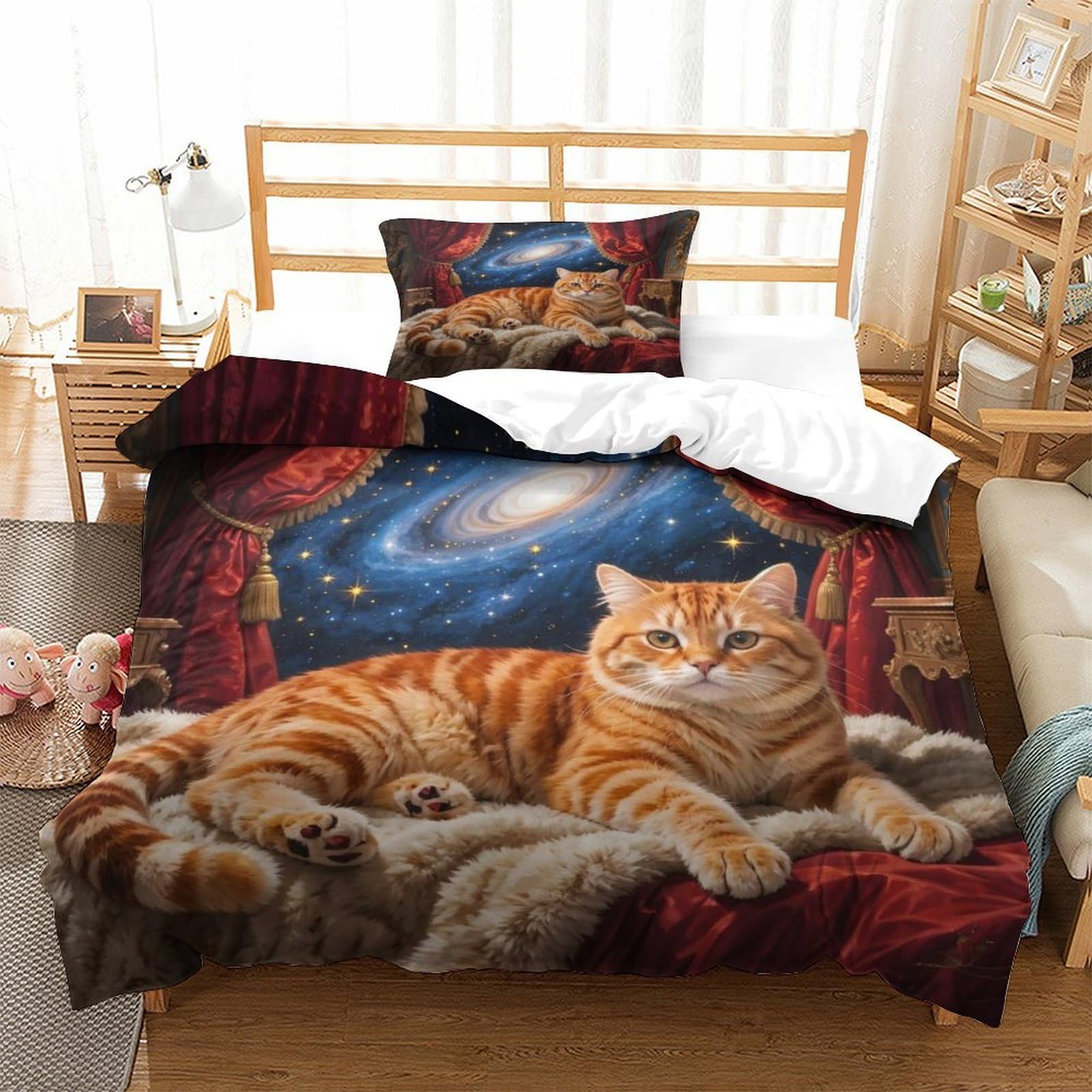 QTIVARLEN Garfield Duvet Cover 2 PCS with Pillowcases Durable Microfiber Hidden Design Hypoallergenic Closure Breathable Single（135x200cm）