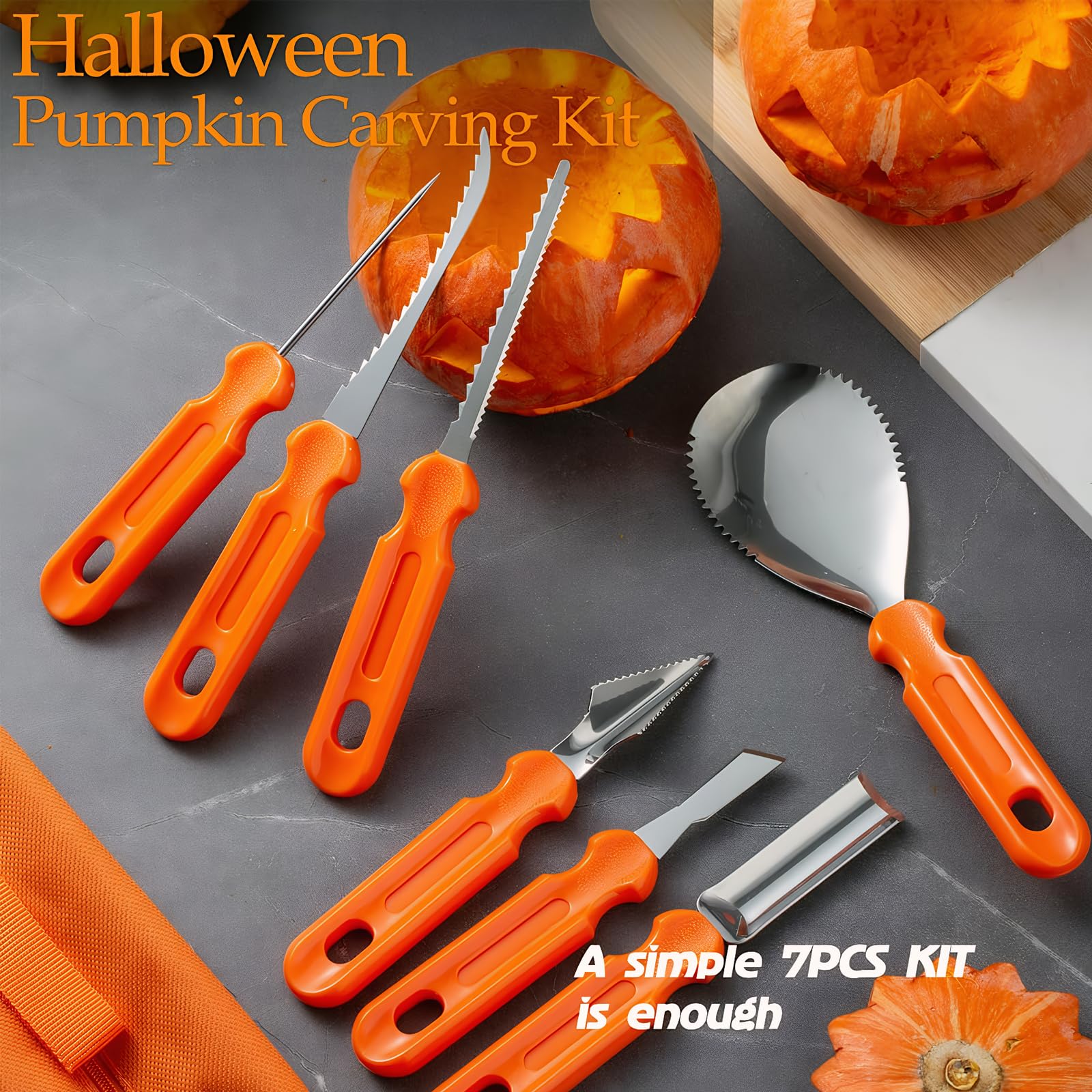 Fohil Kit Intaglio Zucca Halloween, 9 Pezzi Strumenti Professionale in Acciaio Inossidabile per Intagliare Zucca Decorazione di Halloween Set di Intagliare Zucca per Dulti e Bambini