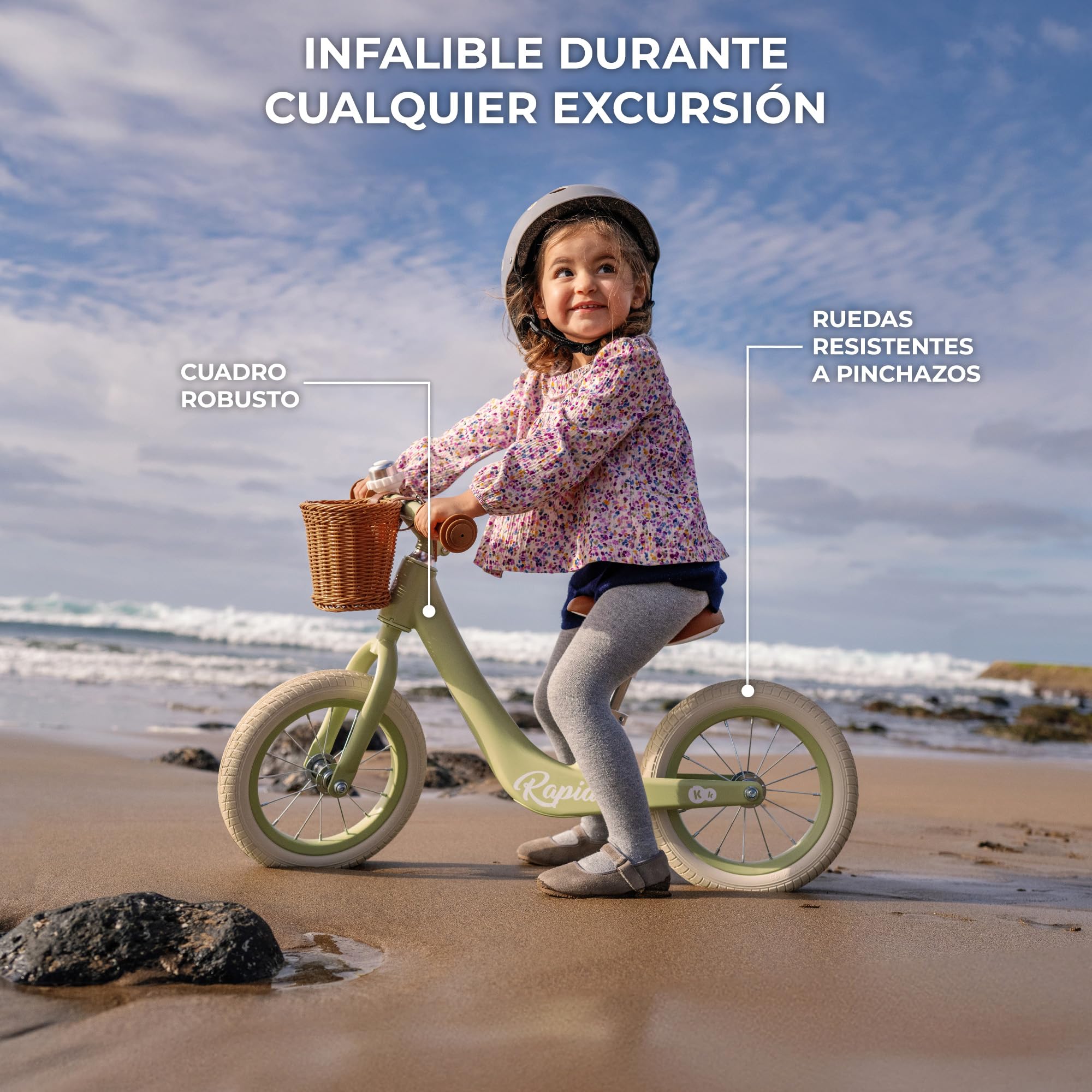 Kinderkraft Rapid 2 Bicicleta Sin Pedales Rapid, Bicicleta De Equilibrio, Partir 3 Años, Sólida, para los Niñas y Niños, Segura, Ajustable, Solo 3.7 kg, Retro