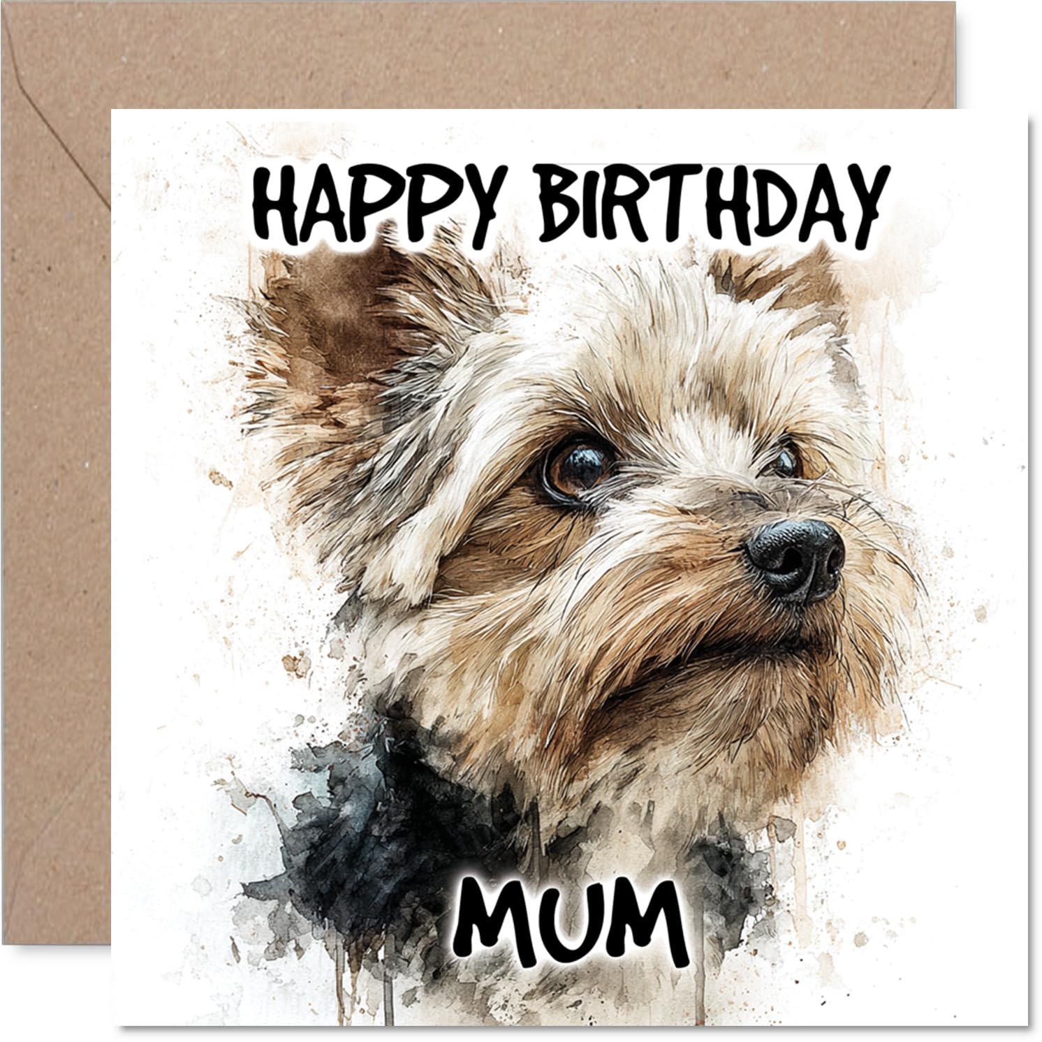 Mum Birthday Card - Yorkshire Terrier - Happy Birthday Card for Mum from Son Daughter, 145mm Dog Breeds Bday Greeting Cards