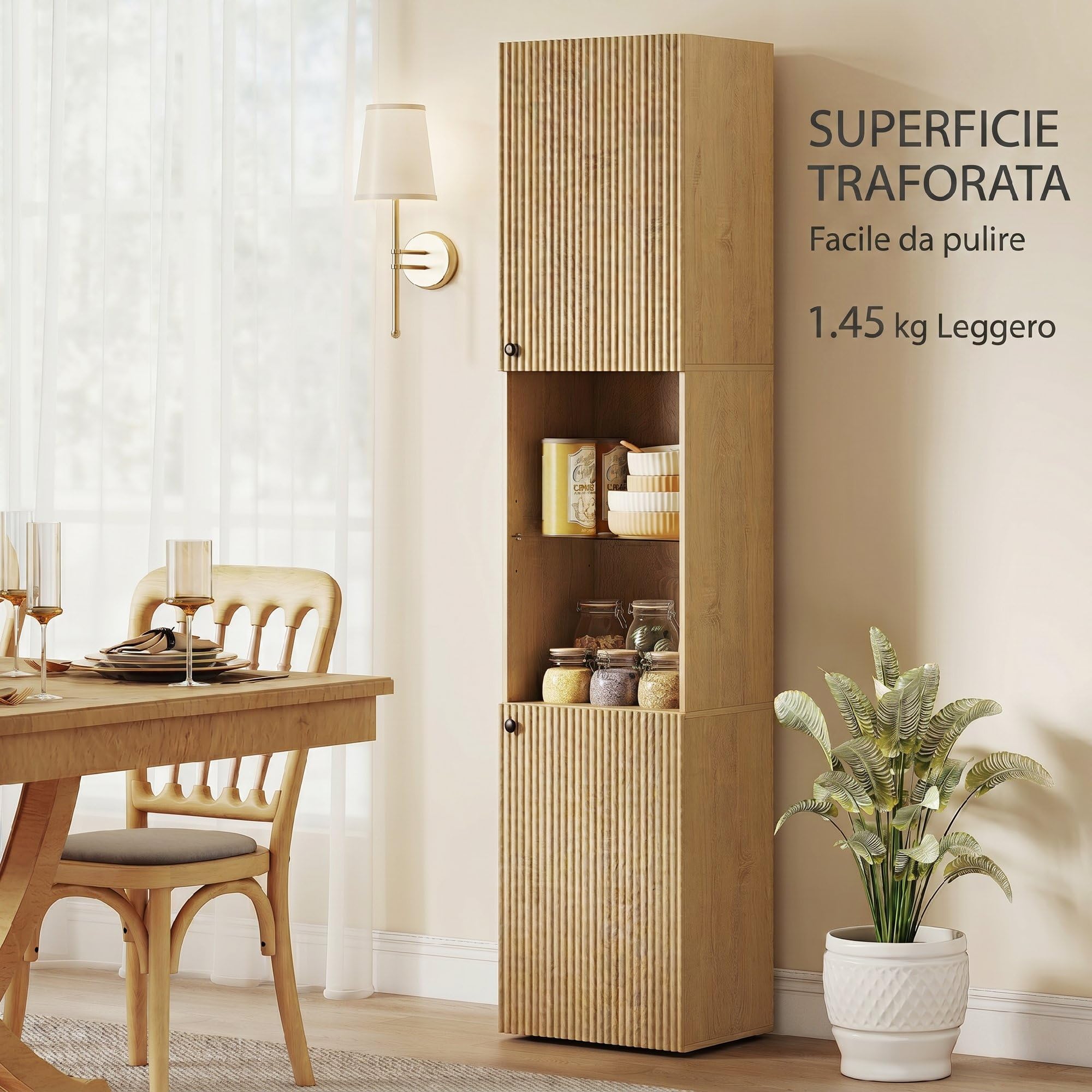 HOMCOM Colonna da Bagno Mobile Bagno Slim 6 Ripiani 40x31x182cm Rovere | 2 Ante, Scomparti Aperti, Ripiano in Vetro Temperato, Ripiani Regolabili, per Toilette e Piccoli Spazi