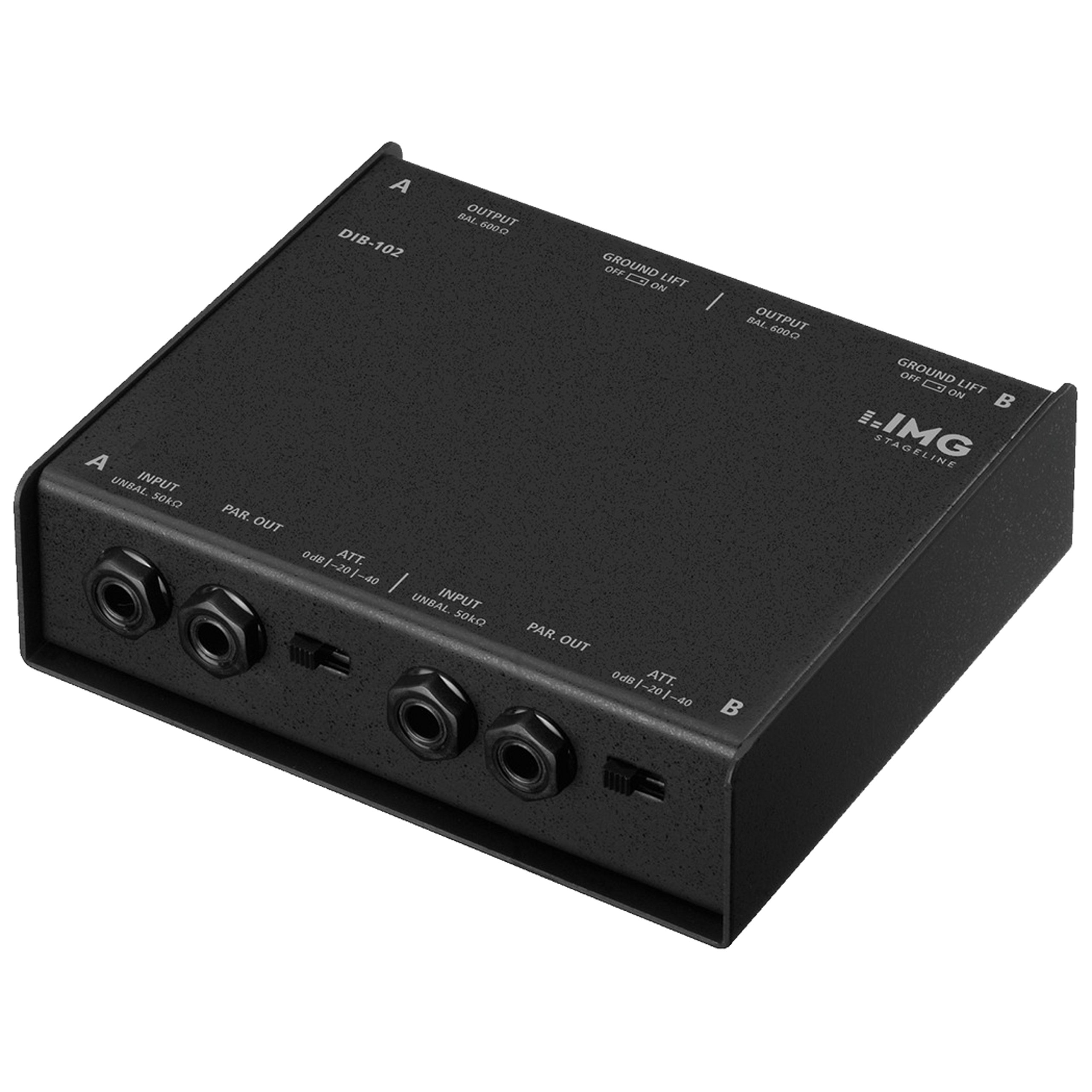 IMG STAGELINE DIB-102 2-Kanal DI-Boxen, Direct Injection Box zur optimalen Signalübertragung von Musikinstrumenten zum Mischer oder Verstärker, in Schwarz