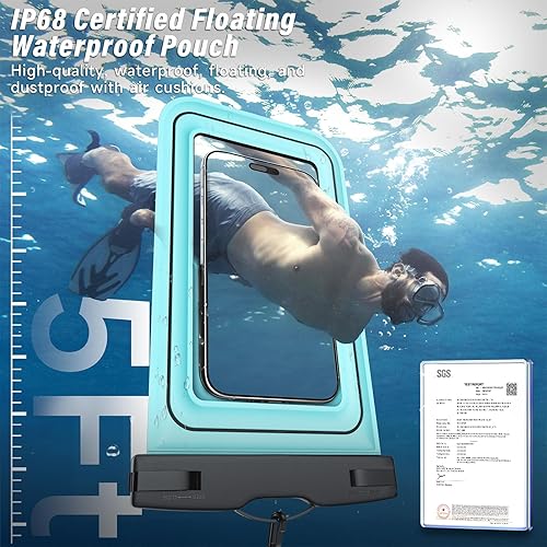 Miniatura 2 de Bolsa impermeable para teléfono  Paquete de 2 fundas flotantes impermeables IP68, bolsa seca esencial para crucero en la playa con cordón ajustable