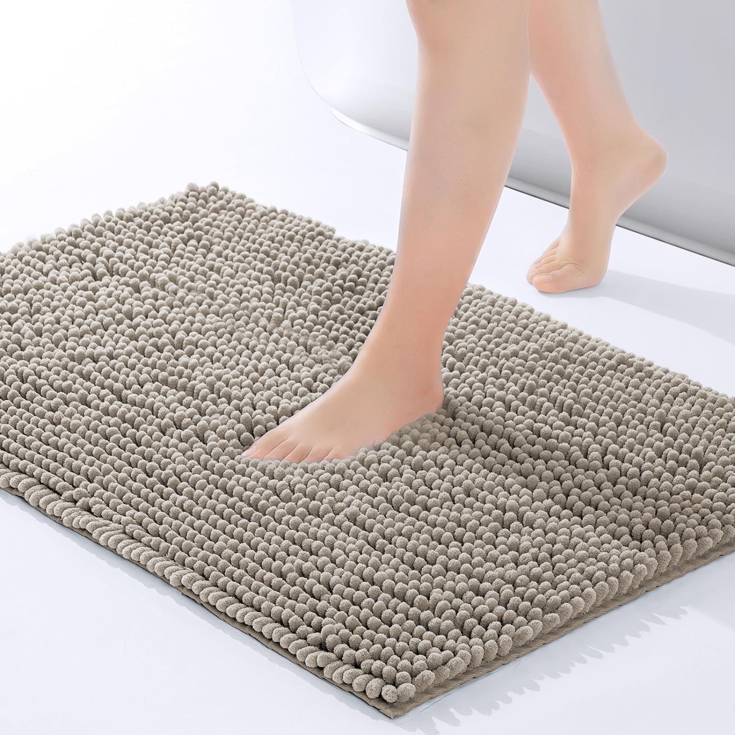 Imperial Rooms Bath Mat Non Slip Anti Mould – 40 x 60 cm Khaki Chenille Shower Mat Machine Washable Bathroom Mat Super Absorbent Extra Soft Fluffy Bath Mats — image 1